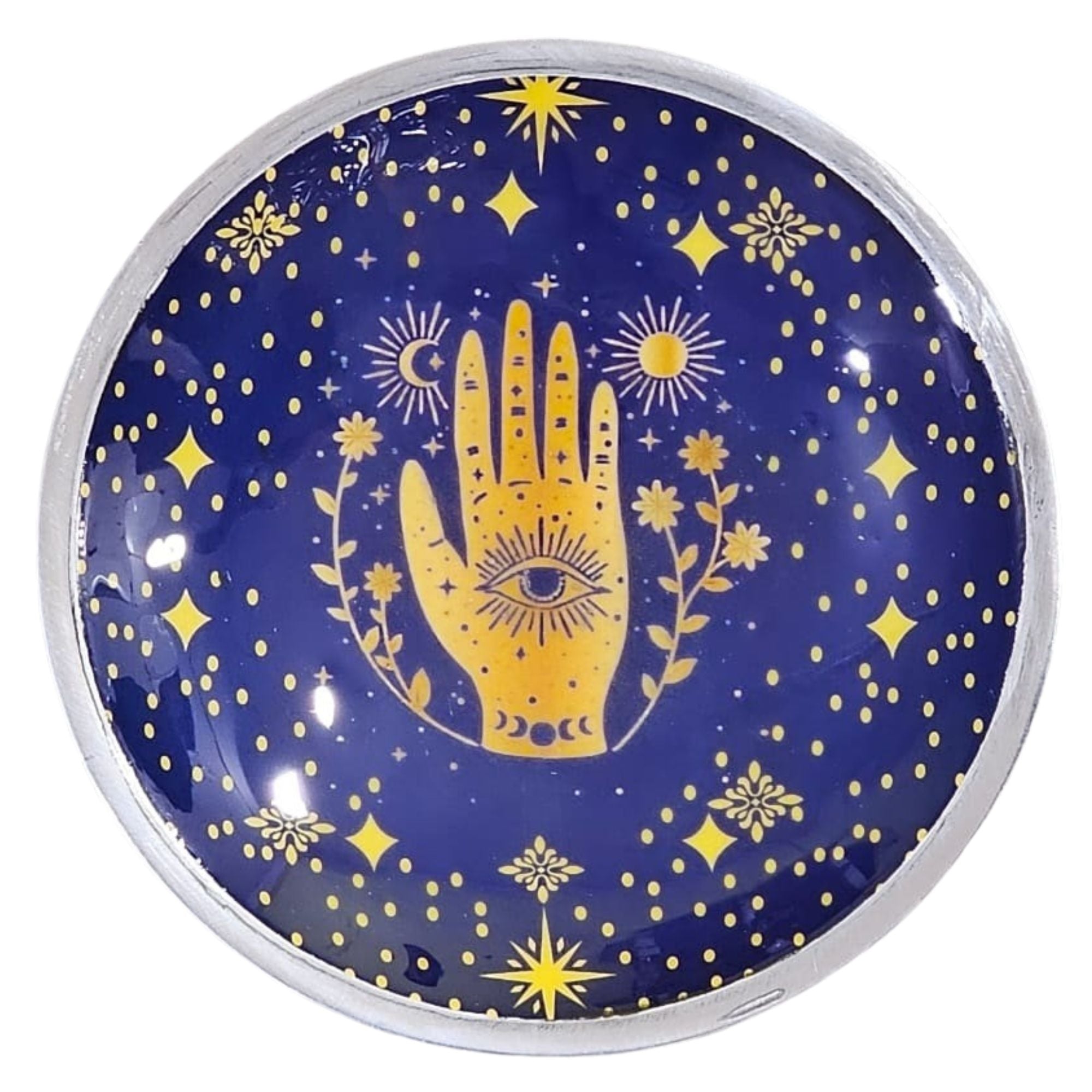 Prato de Oferenda Esmaltado Tripé Hamsa Azul Meia-Noite