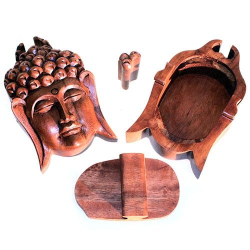 Caixa Secreta de Madeira Bali – Cabeça de Buda