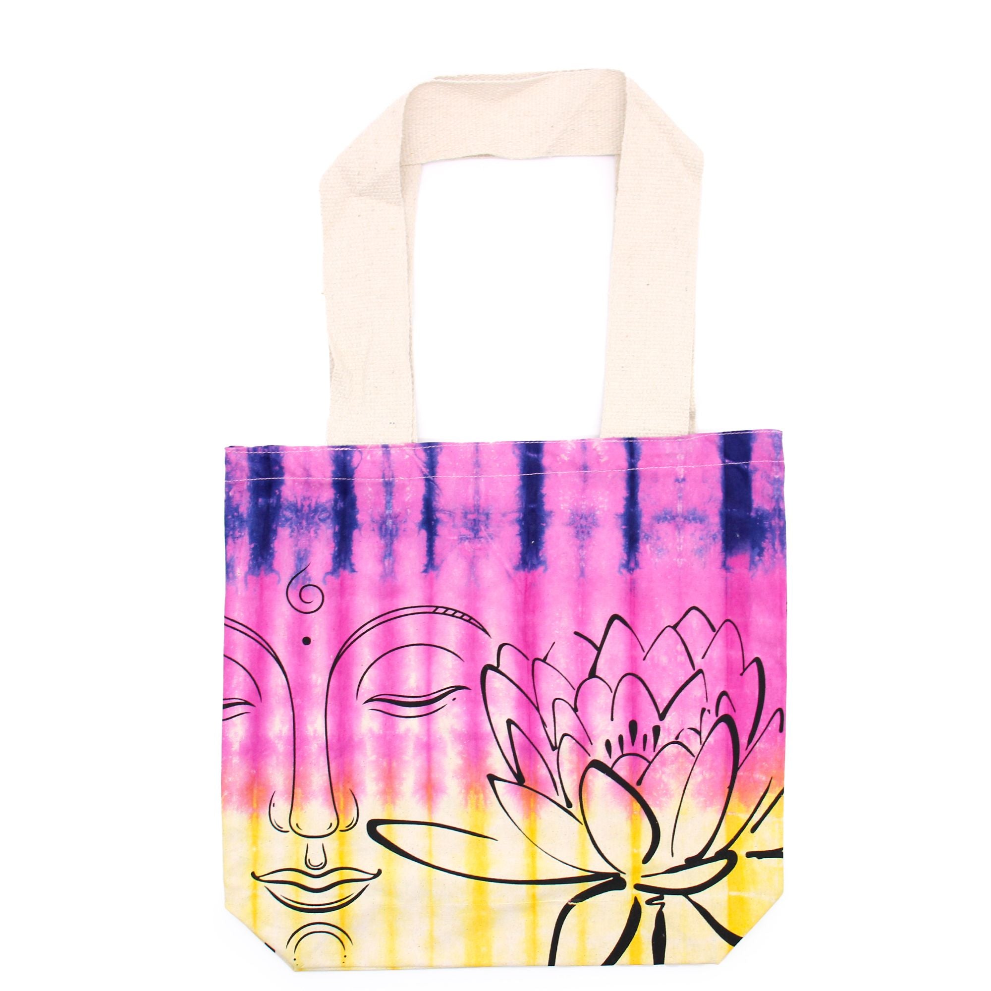 Bolsa de Algodão Tie Dye - Buda Lótus - Multicolor - Alça Natural