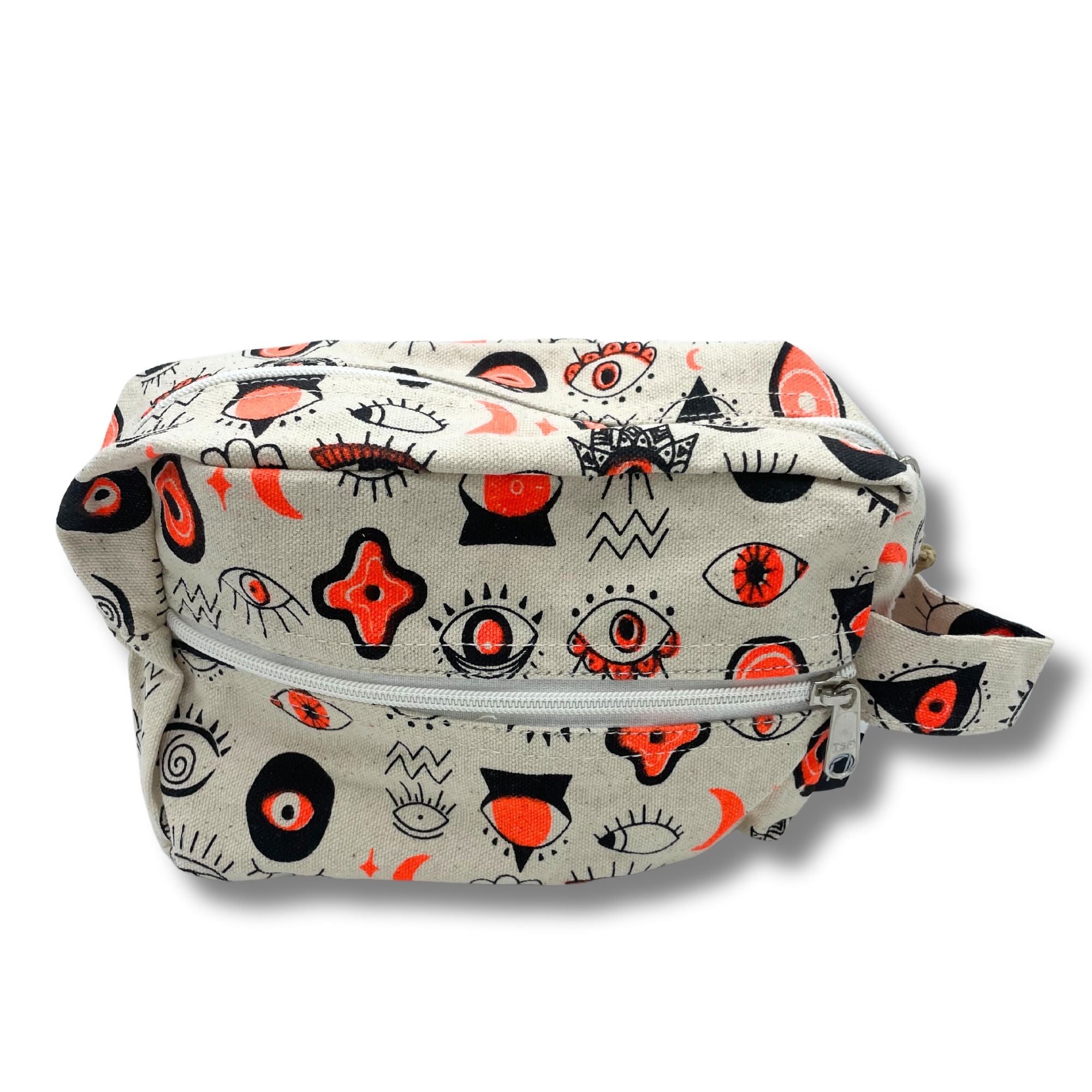Necessaire pequena de lona de algodão com padrão de olhos