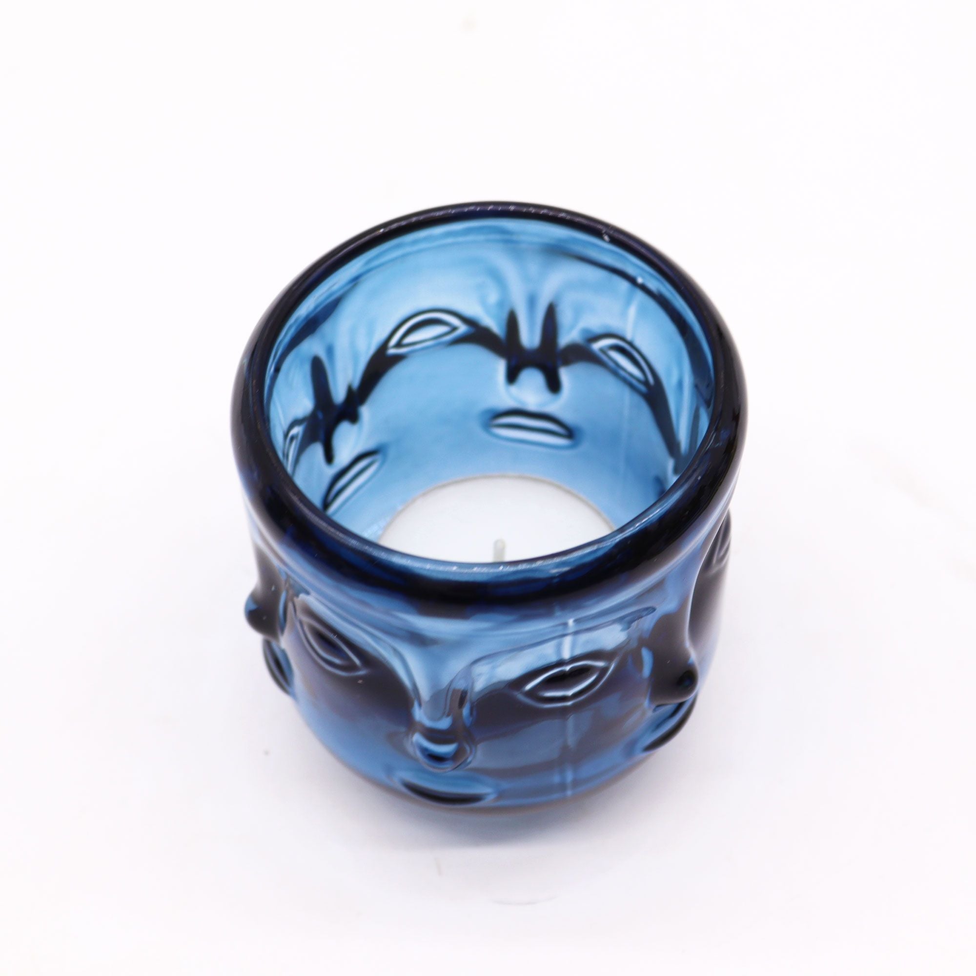 Tarro de vela con caras de Buda - Azul royal