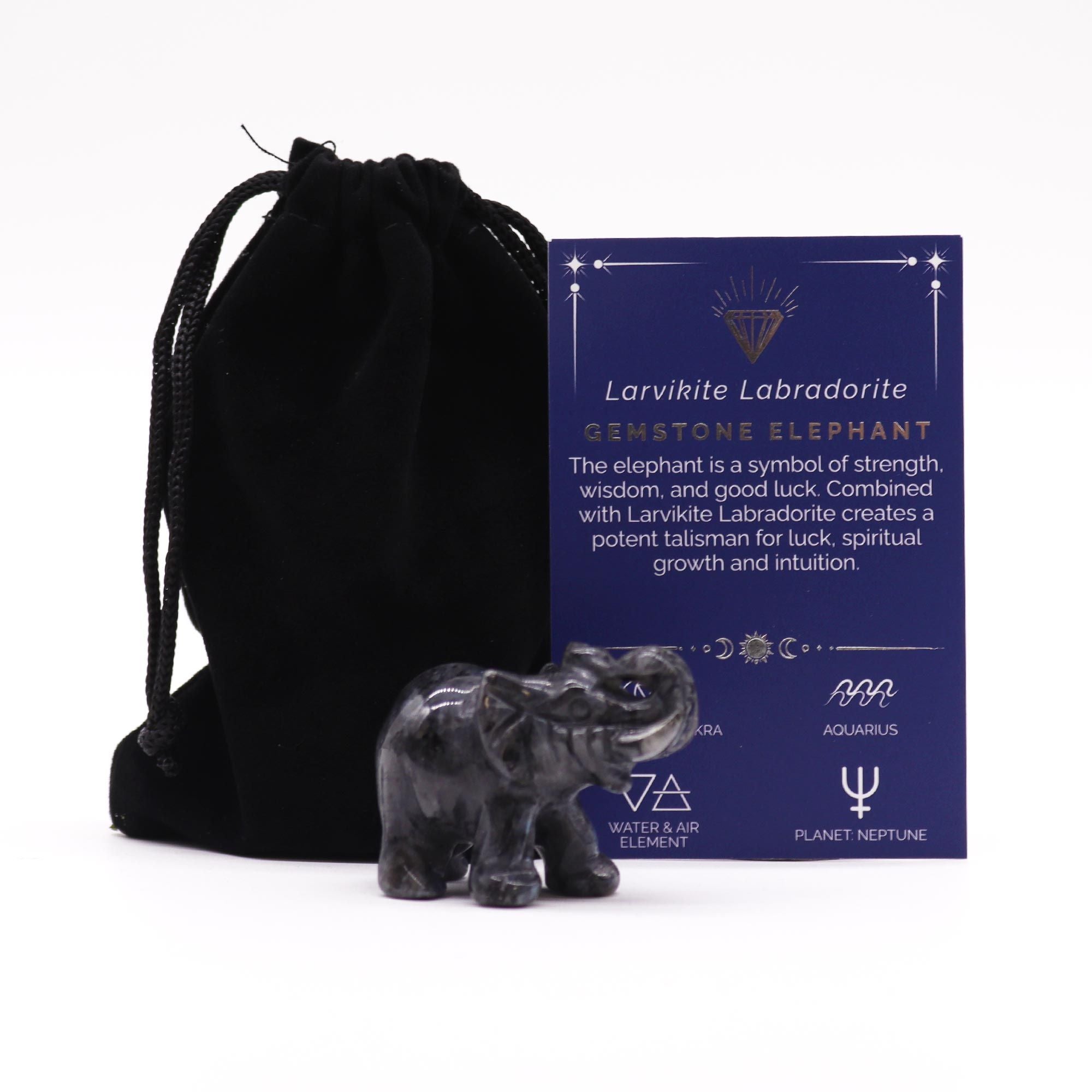 Elefante da Sorte em Pedra Natural Larvikite Labradorite (50x35x25mm)