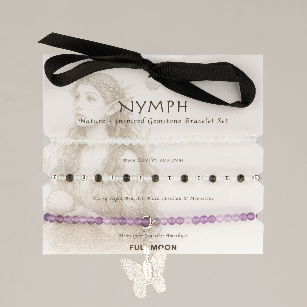 Conjunto de 3 Pulseiras Nymph Spirit com Pedras Naturais - Lua Cheia