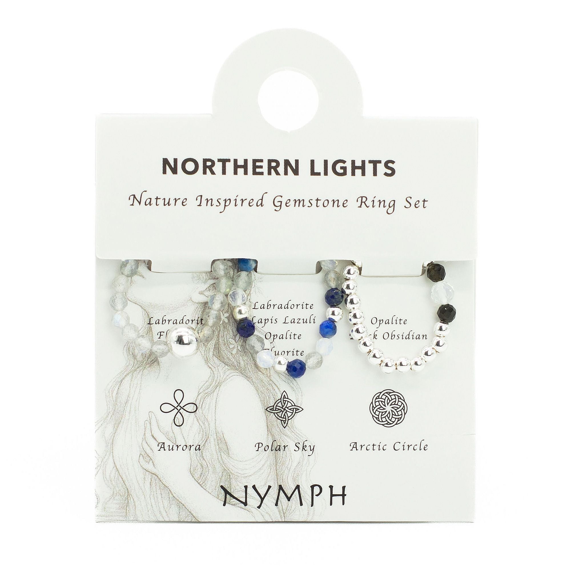 Conjunto de Anéis com Pedra Nymph – Aurora Boreal