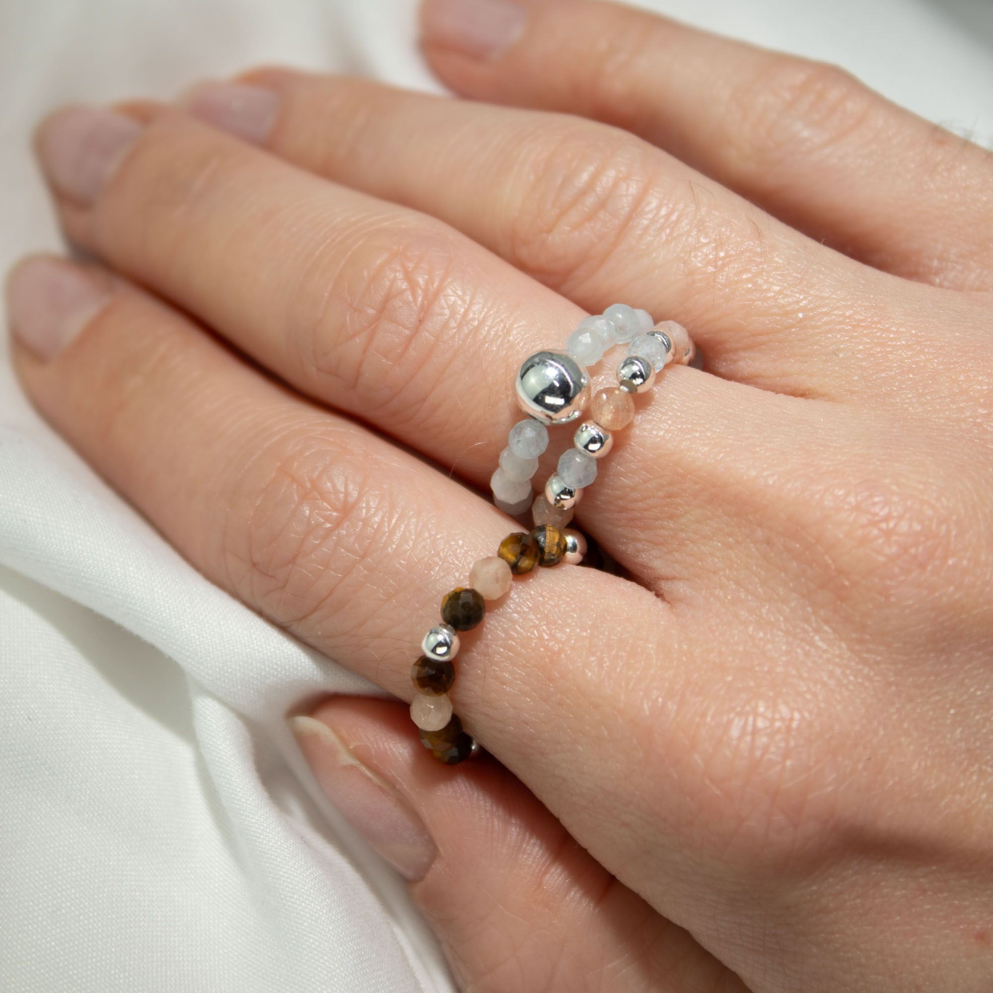 Conjunto de Anéis com Pedra Nymph – Pôr do Sol Marinho