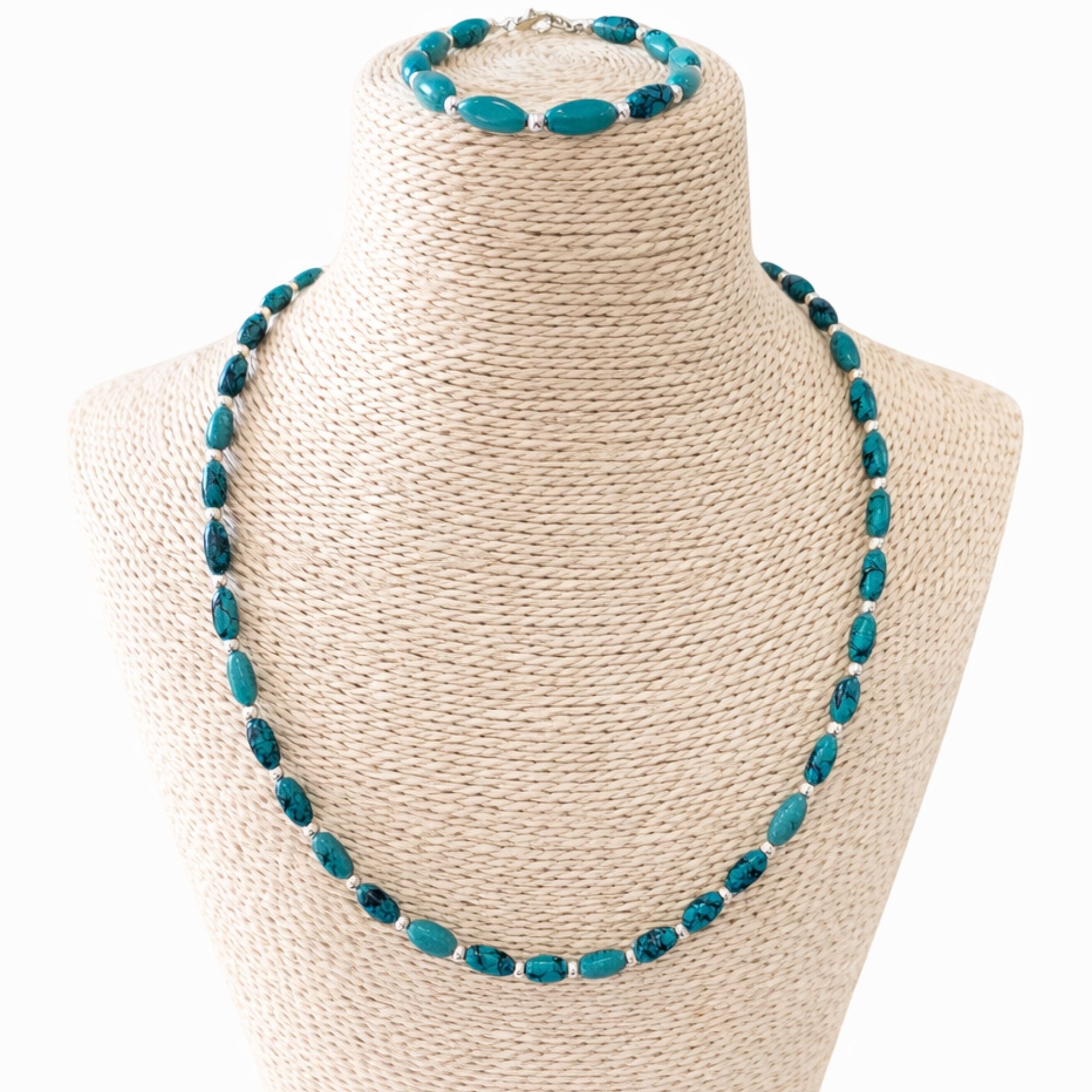 Colar de Turquesa Nepalês - (50 cm) e Pulseira - (17 cm) Conjunto