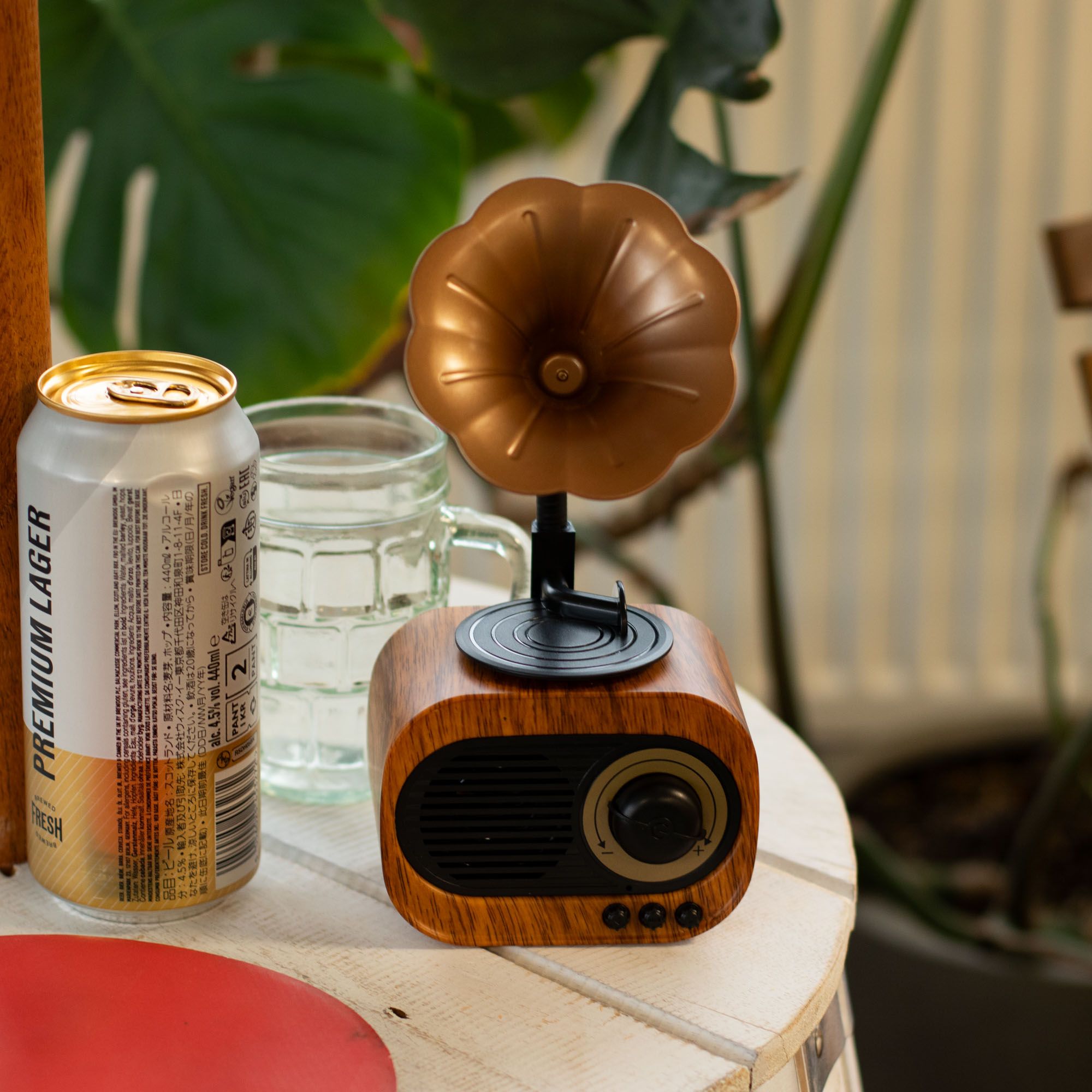Coluna de Som Mini Gramofone Retro com Bluetooth e Rádio FM