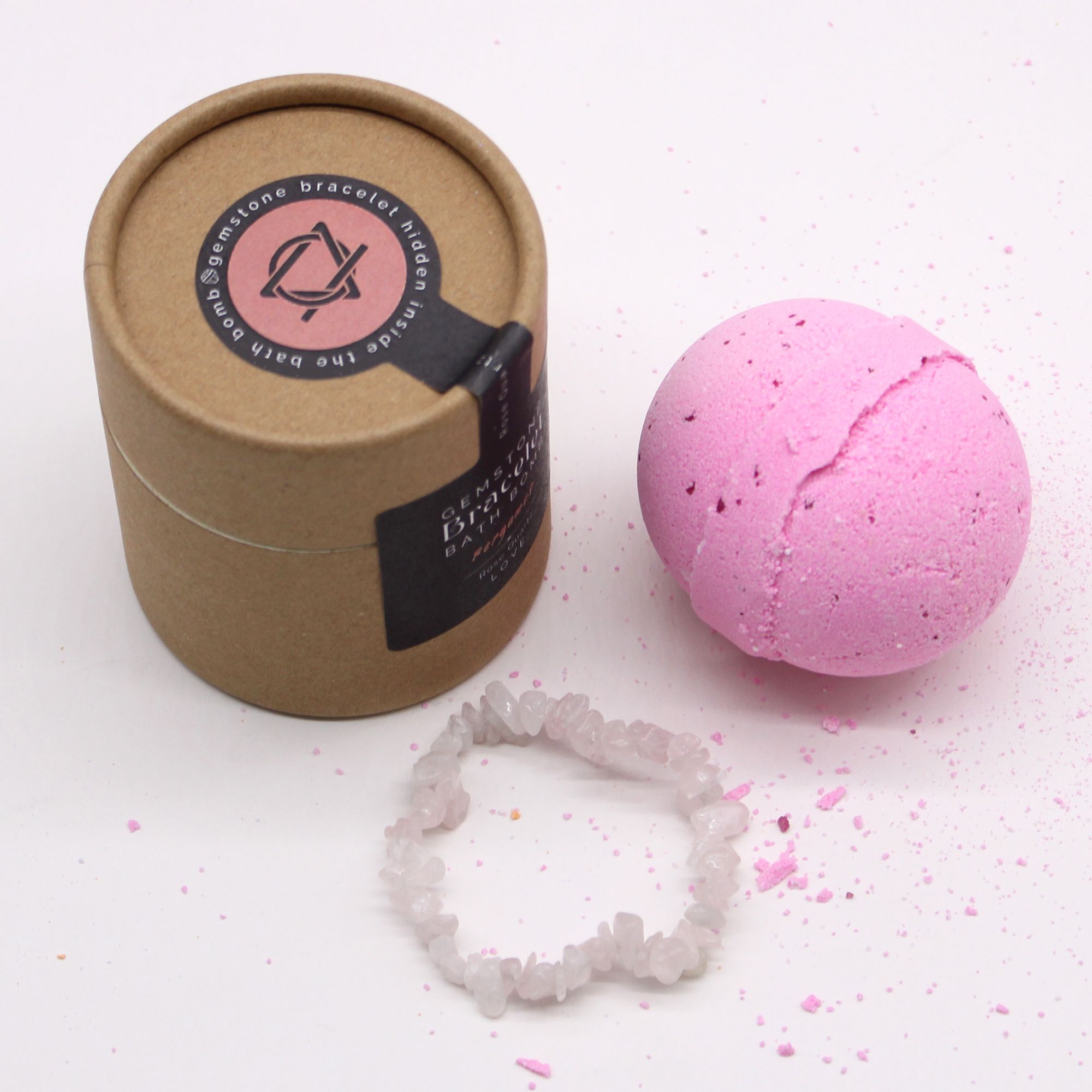 Bomba de Banho com Pulseira de Pedra Natural - Quartzo Rosa