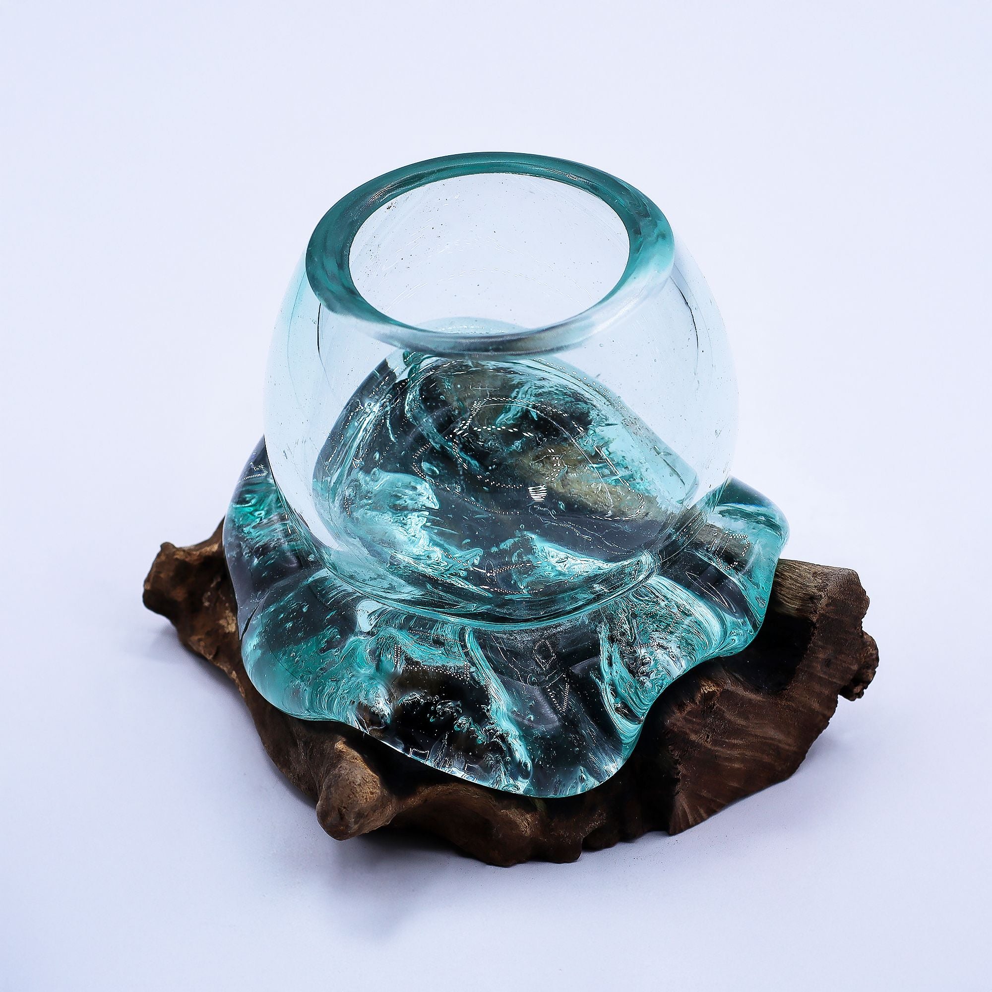 Miniature Aquarium in Blown Glass on Wood