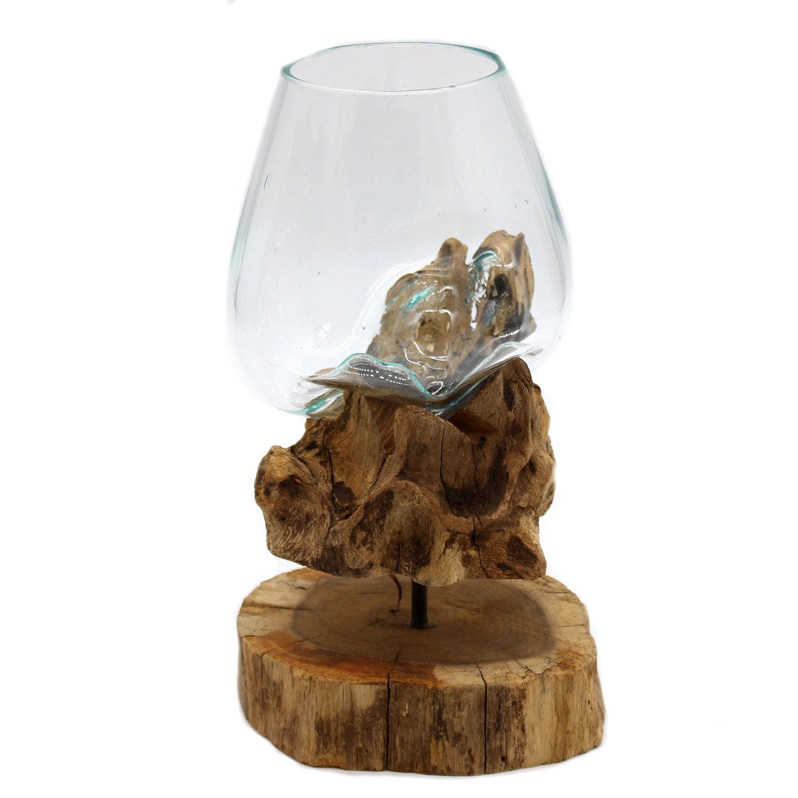 Taça Grande em Vidro Fundido sobre Madeira com Suporte