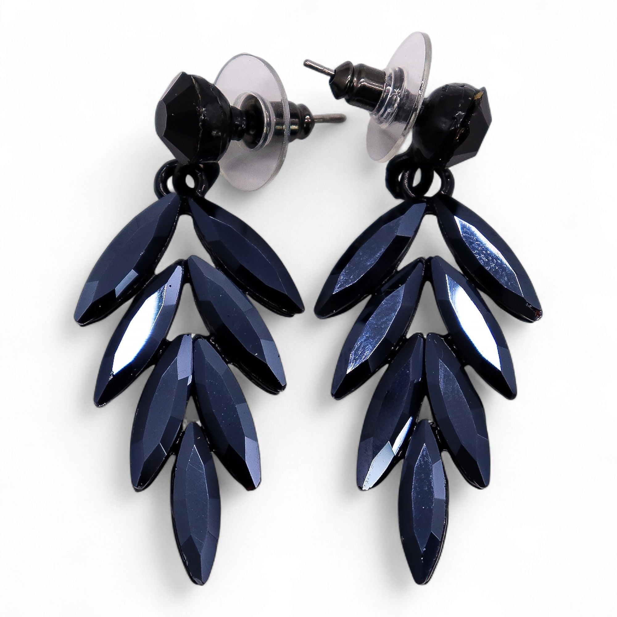 Brincos de Cristal Vintage - Compridos - Preto Azabache