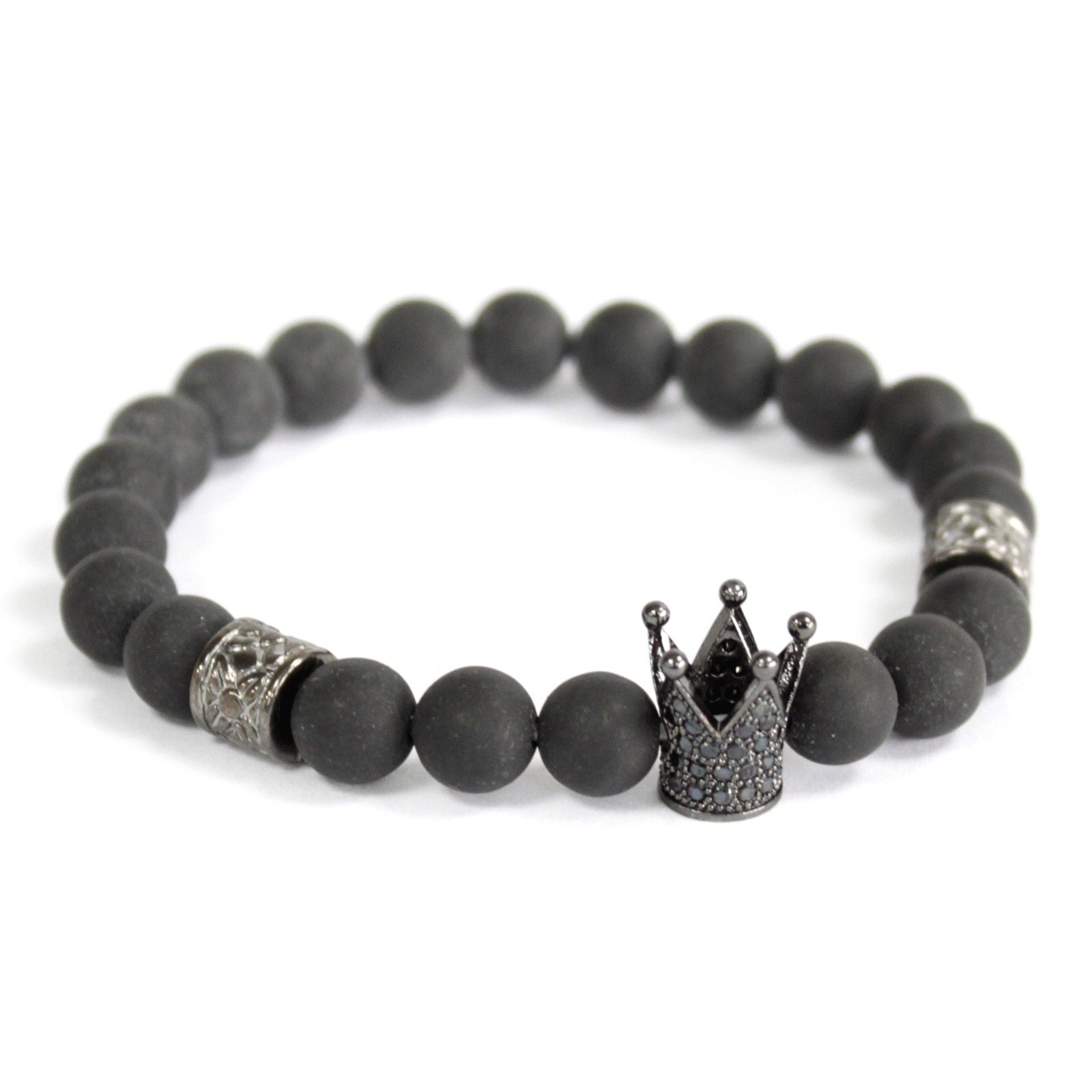 Black Agate Bracelet with Crystal Crown