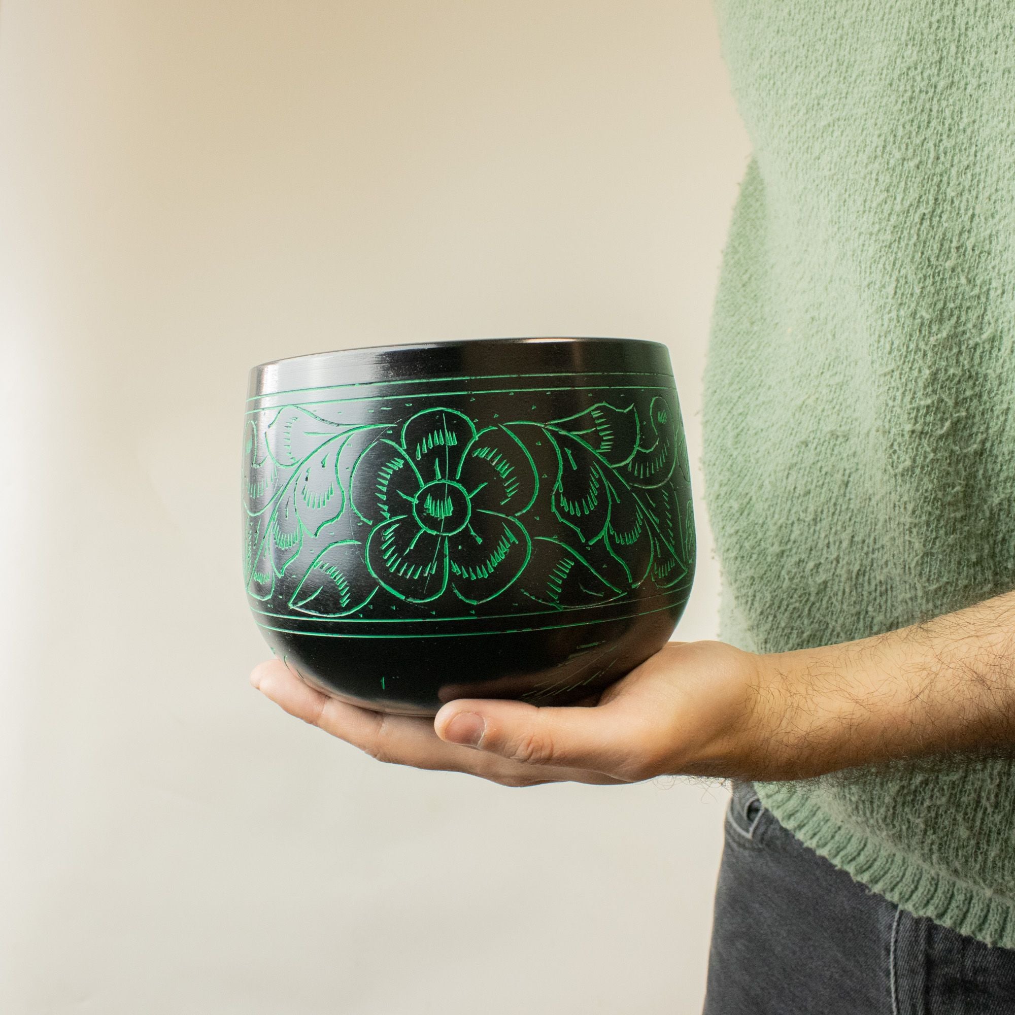 Taça Tibetana Tipo Caldeirão – Cogumelo Mágico – Verde