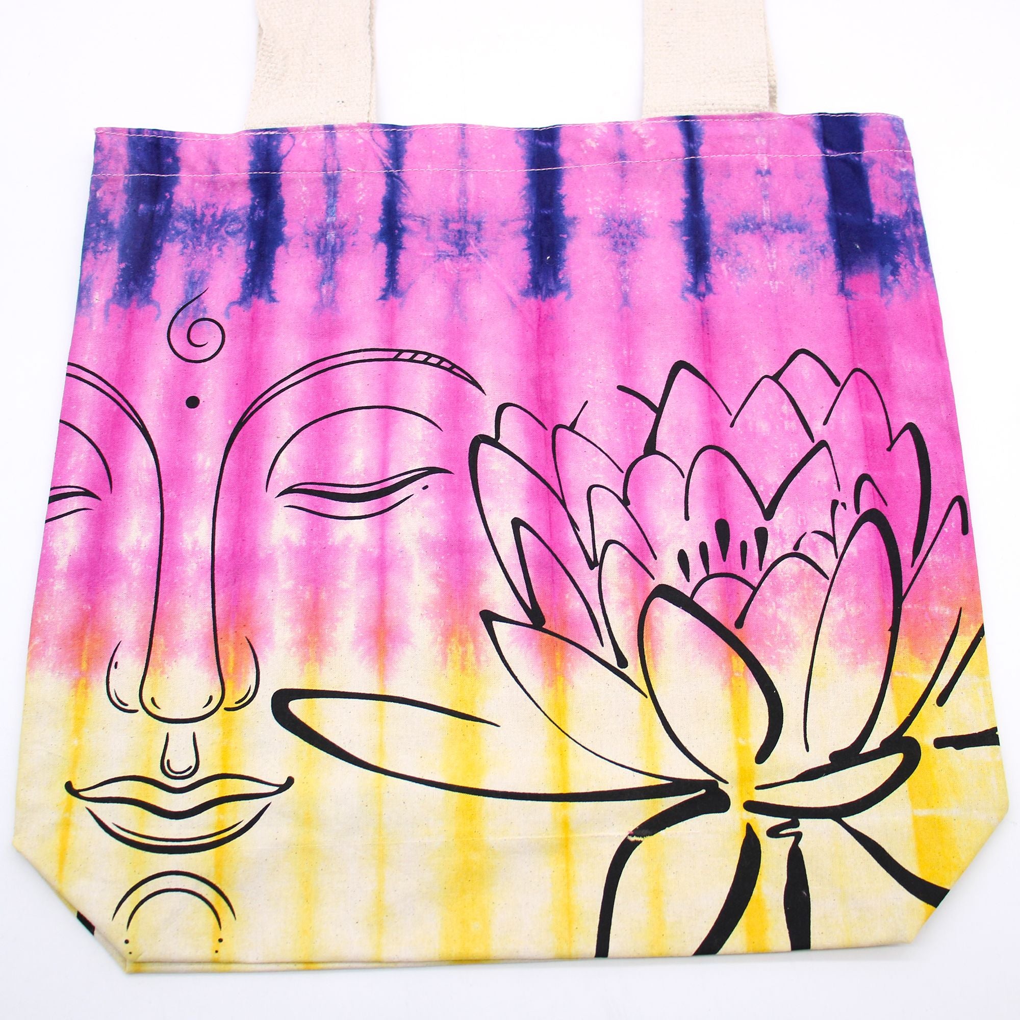 Bolsa de Algodão Tie Dye - Buda Lótus - Multicolor - Alça Natural