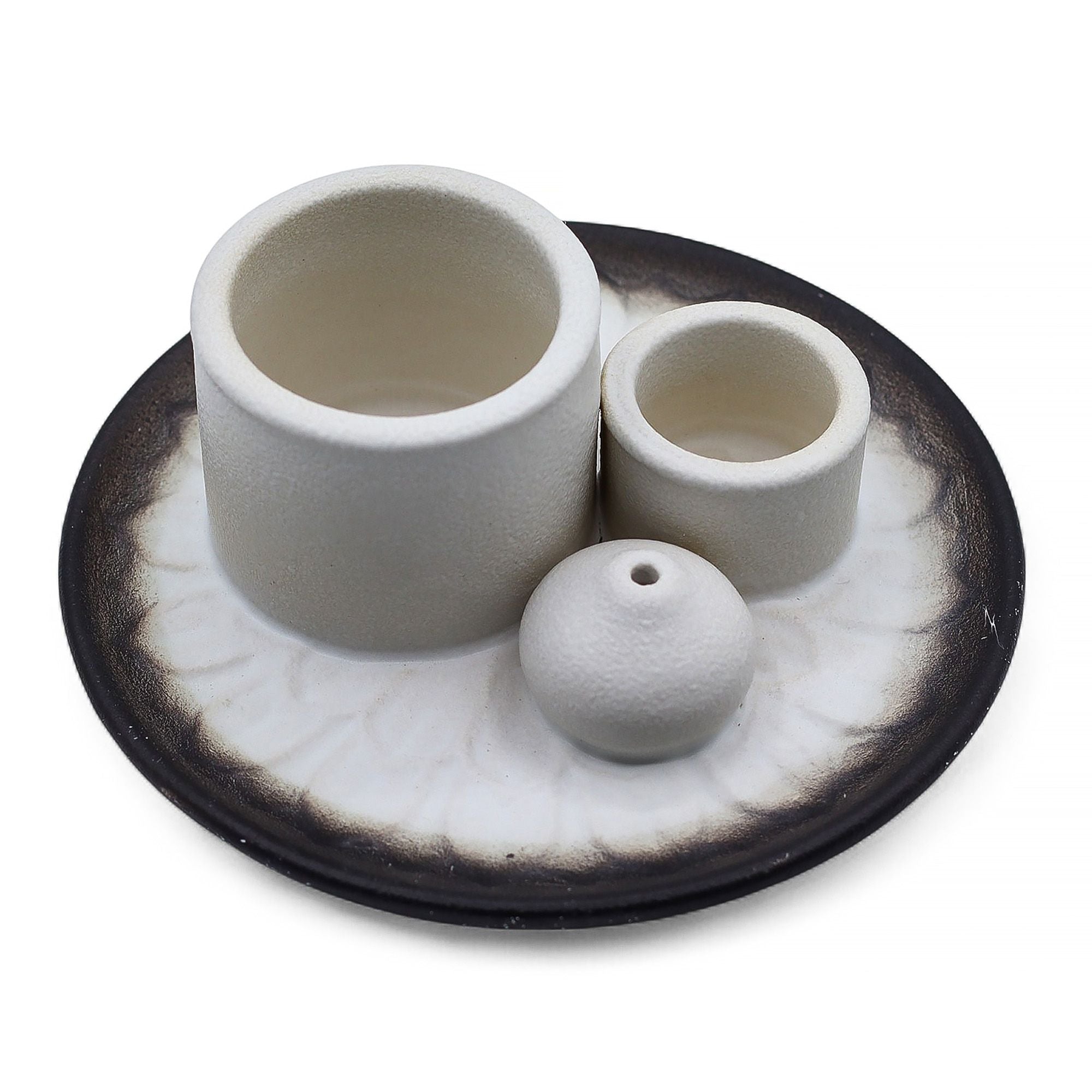 Suporte Cerâmico para Pau Santo e Incenso Mandala Branco e Cinzento