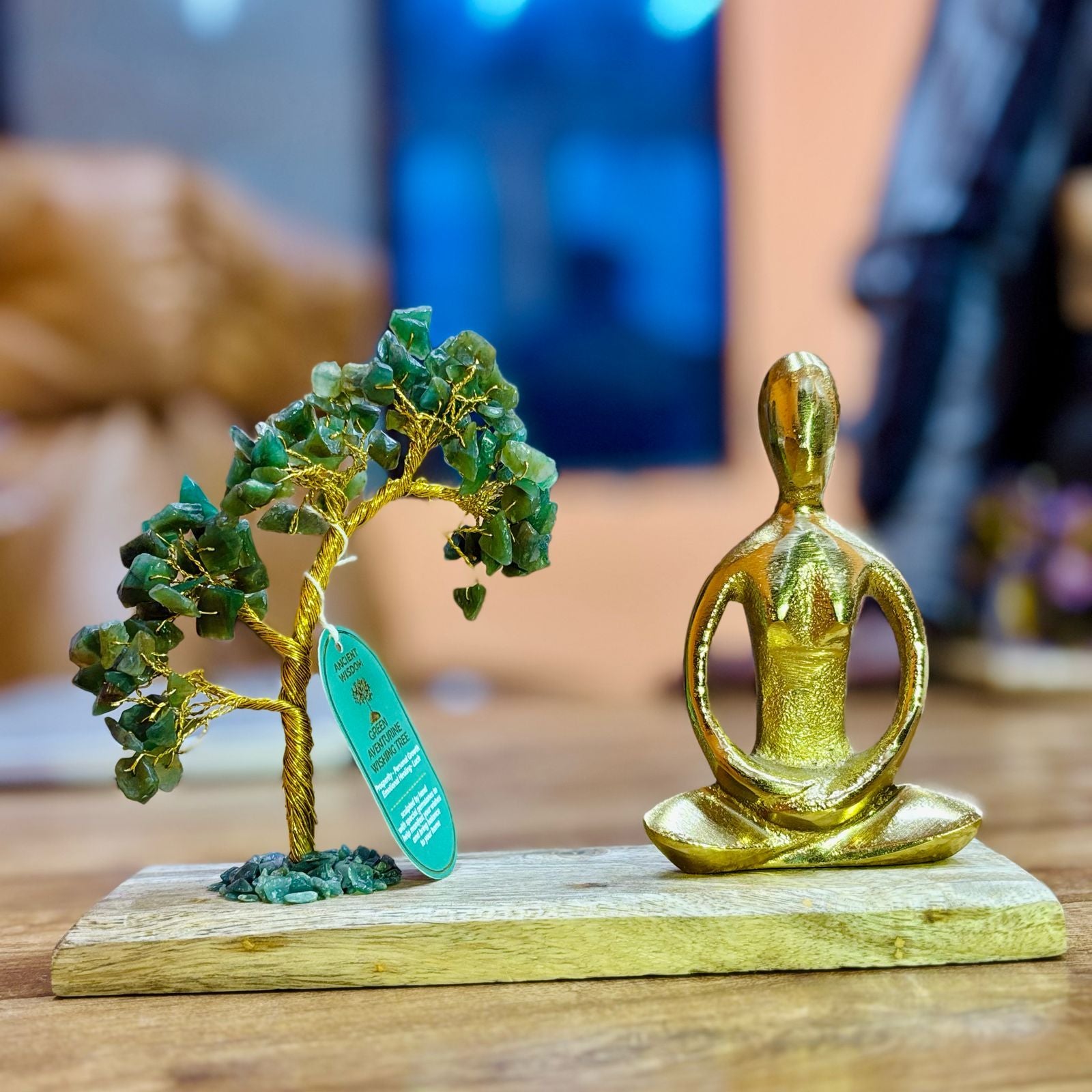 Jardim de Yoga em Pedras Naturais Postura Padmasana Aventurina Verde Árvore Inclinada (100 Pedras)