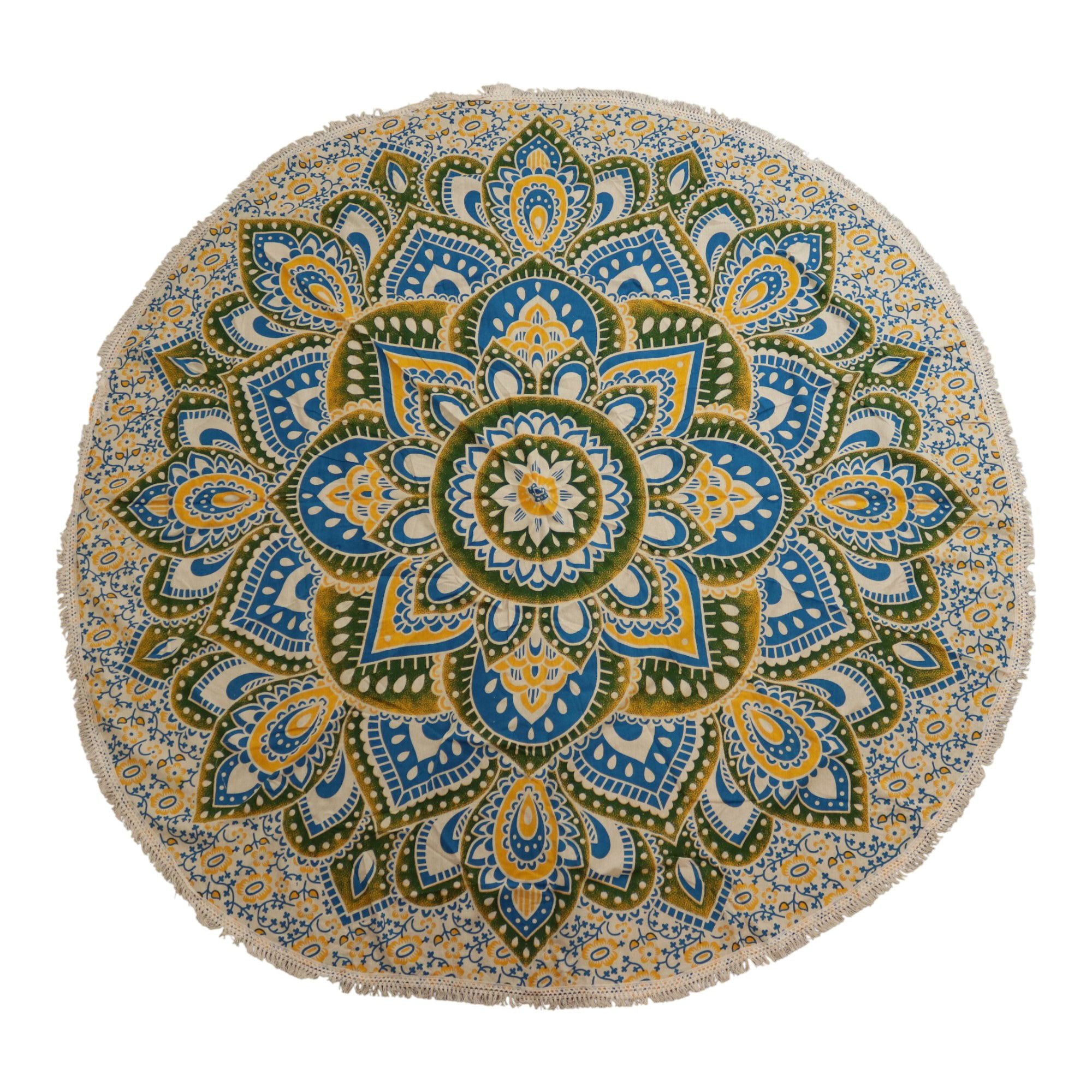 Mandala Redonda Decorativa Amarelo e Azul
