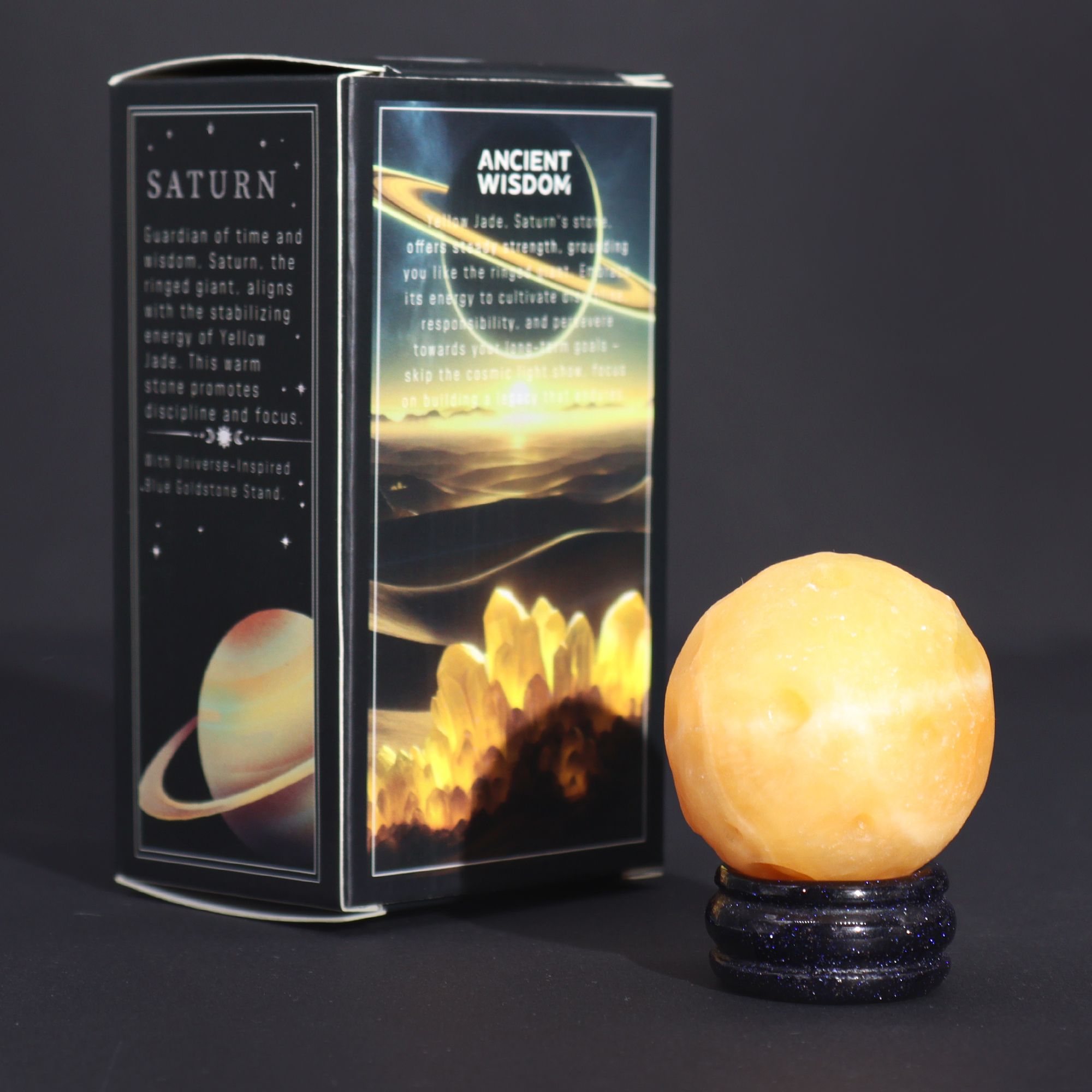 Planeta Jade Amarelo com Suporte Solar Saturno (40mm)