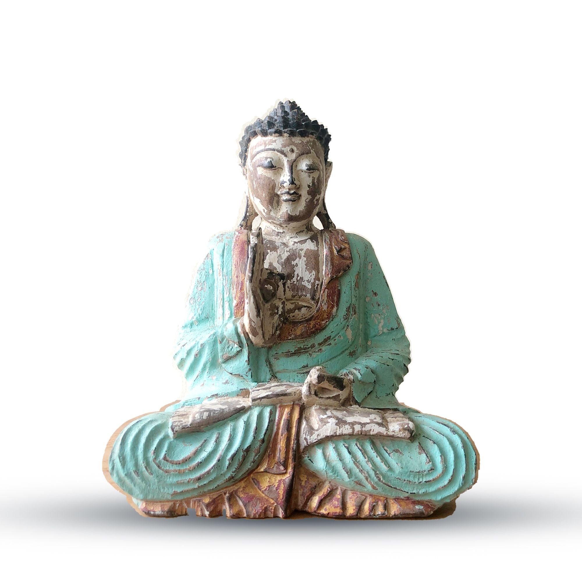 Estátua de Buda Vintage Laranja Esculpida à Mão – Transmissão do Ensinamento
