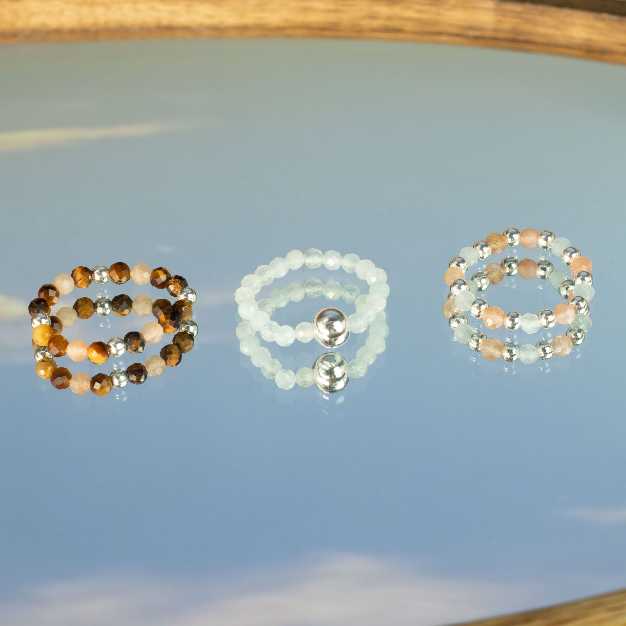 Conjunto de Anéis com Pedra Nymph – Pôr do Sol Marinho