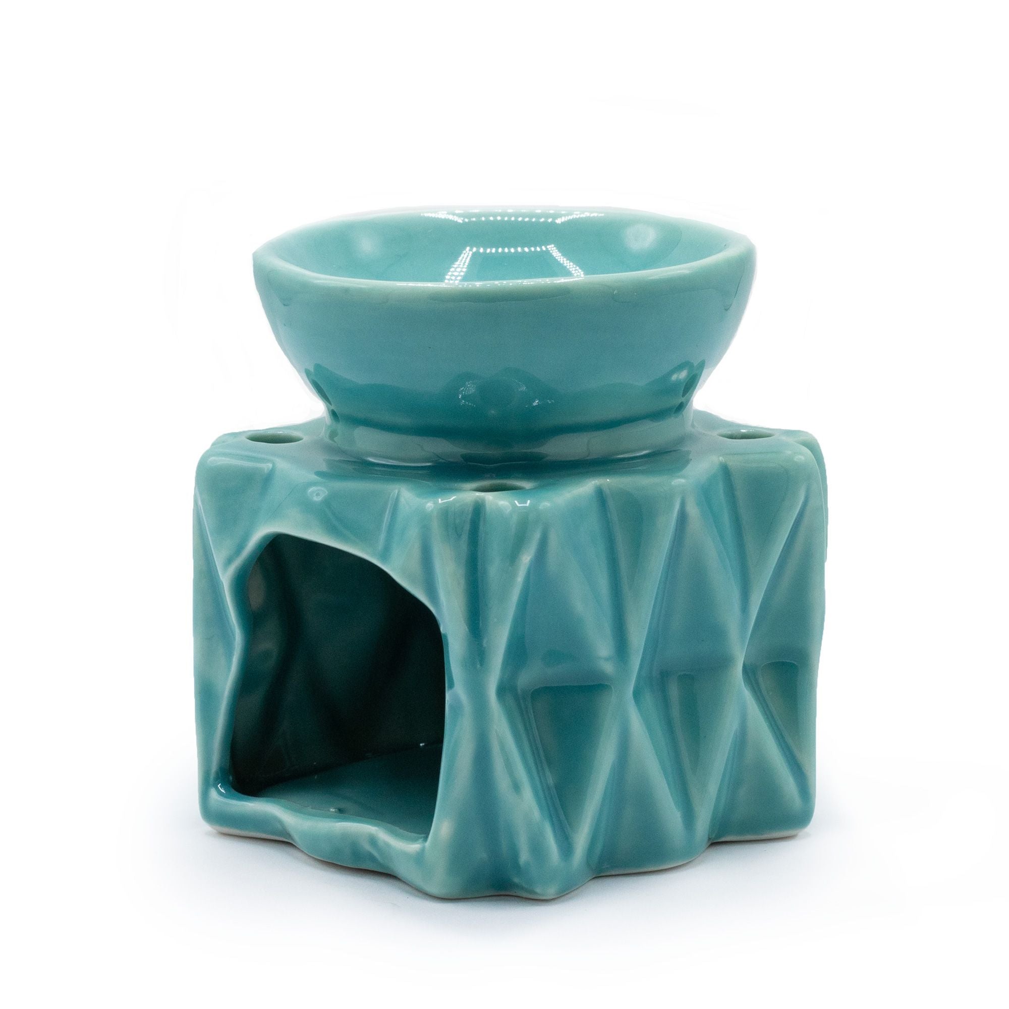 Quemador de Aceite Geométrico de Cerámica – Color Azul
