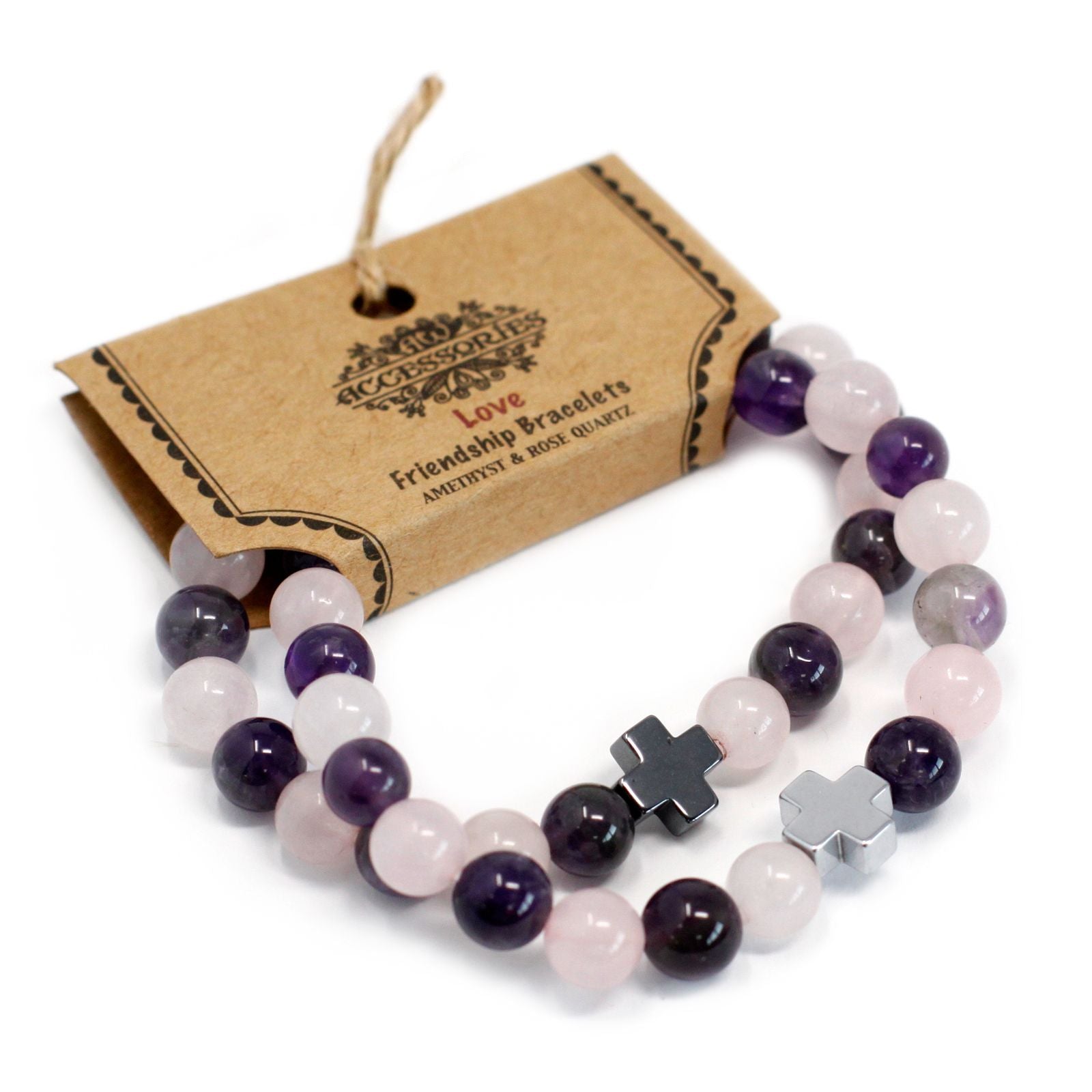 Set of 2 Natural Stone Bracelets - Love