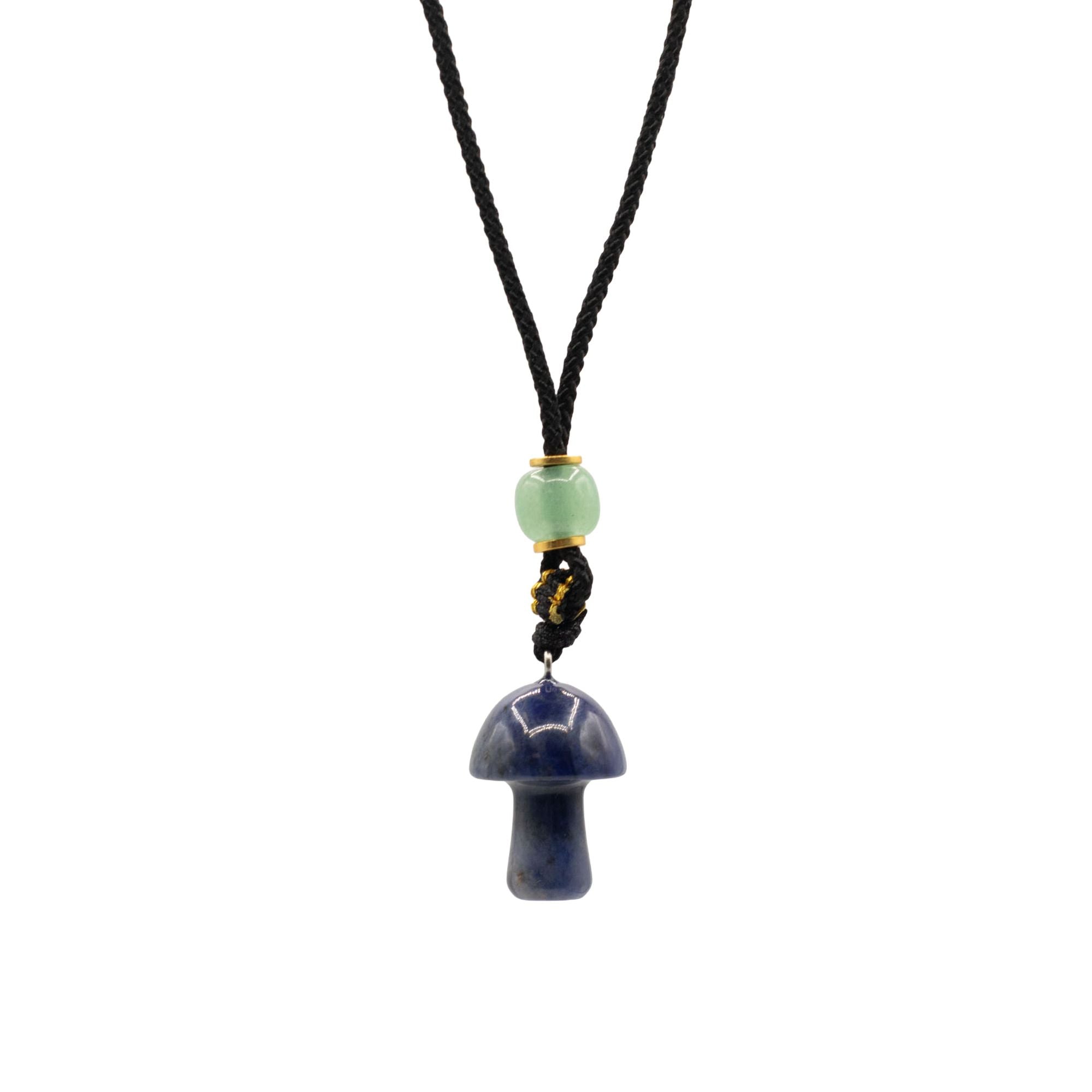 Colar com Cordão e Pendente de Pedra Preciosa - Cogumelo de Sodalita