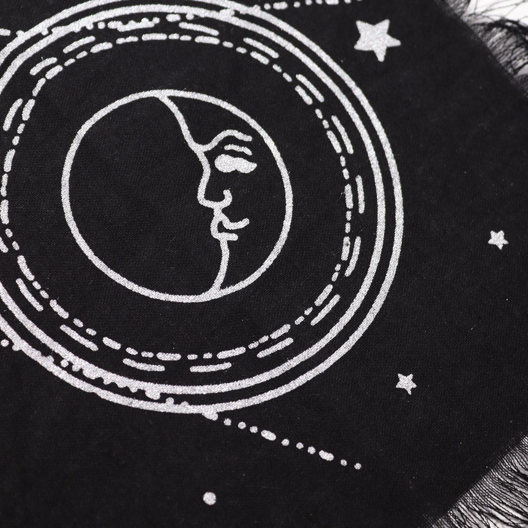 Toalha de Altar Esotérica com Franjas Lua e Sol