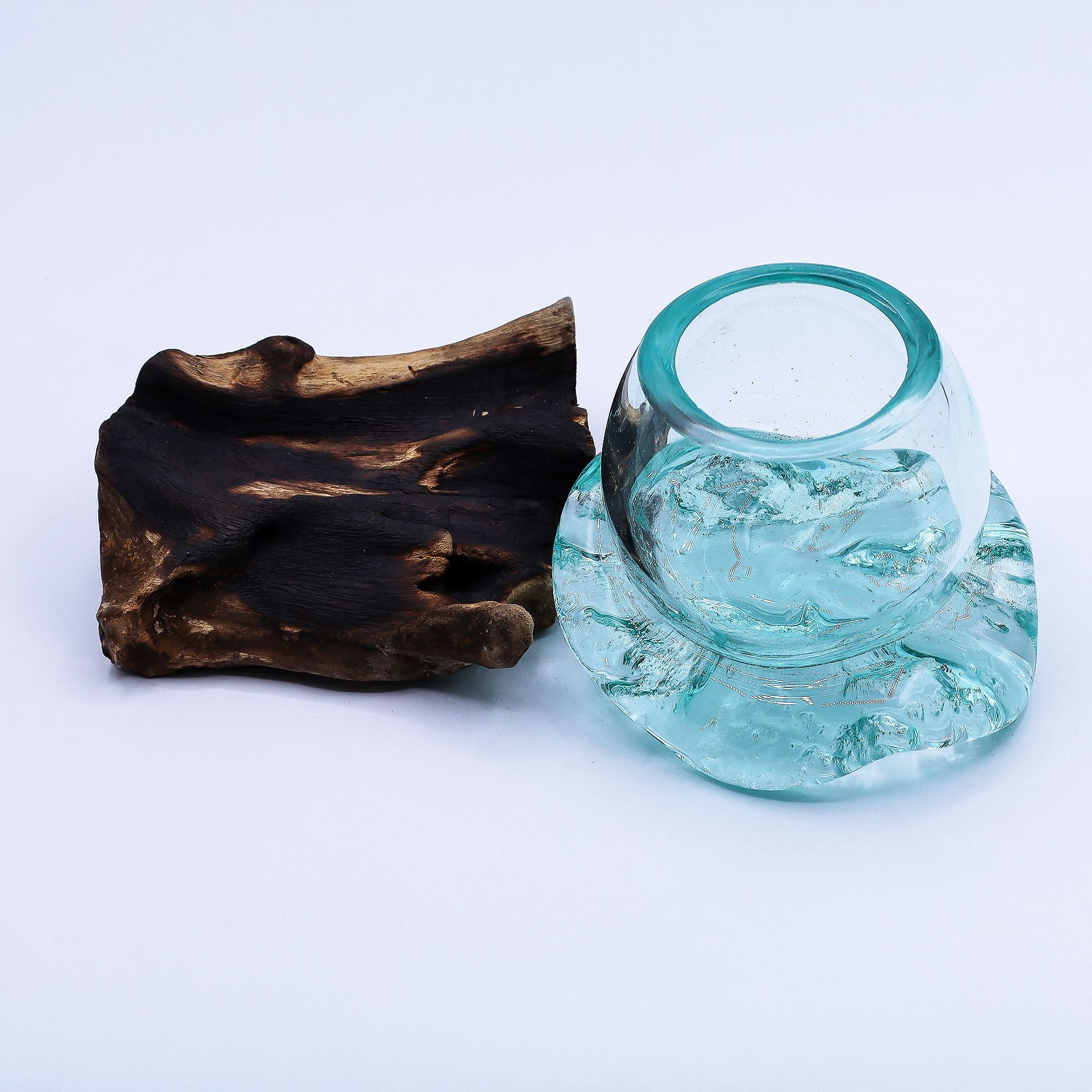 Miniature Aquarium in Blown Glass on Wood