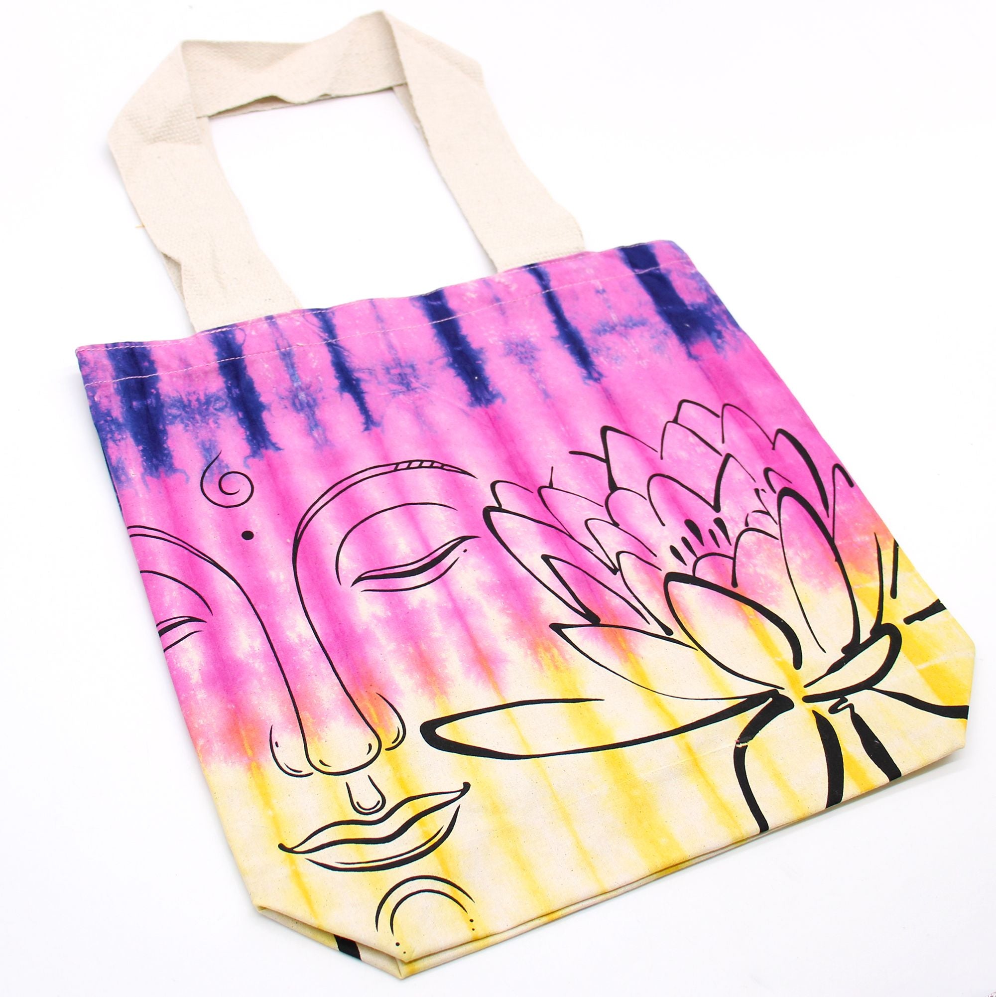 Bolsa de Algodão Tie Dye - Buda Lótus - Multicolor - Alça Natural