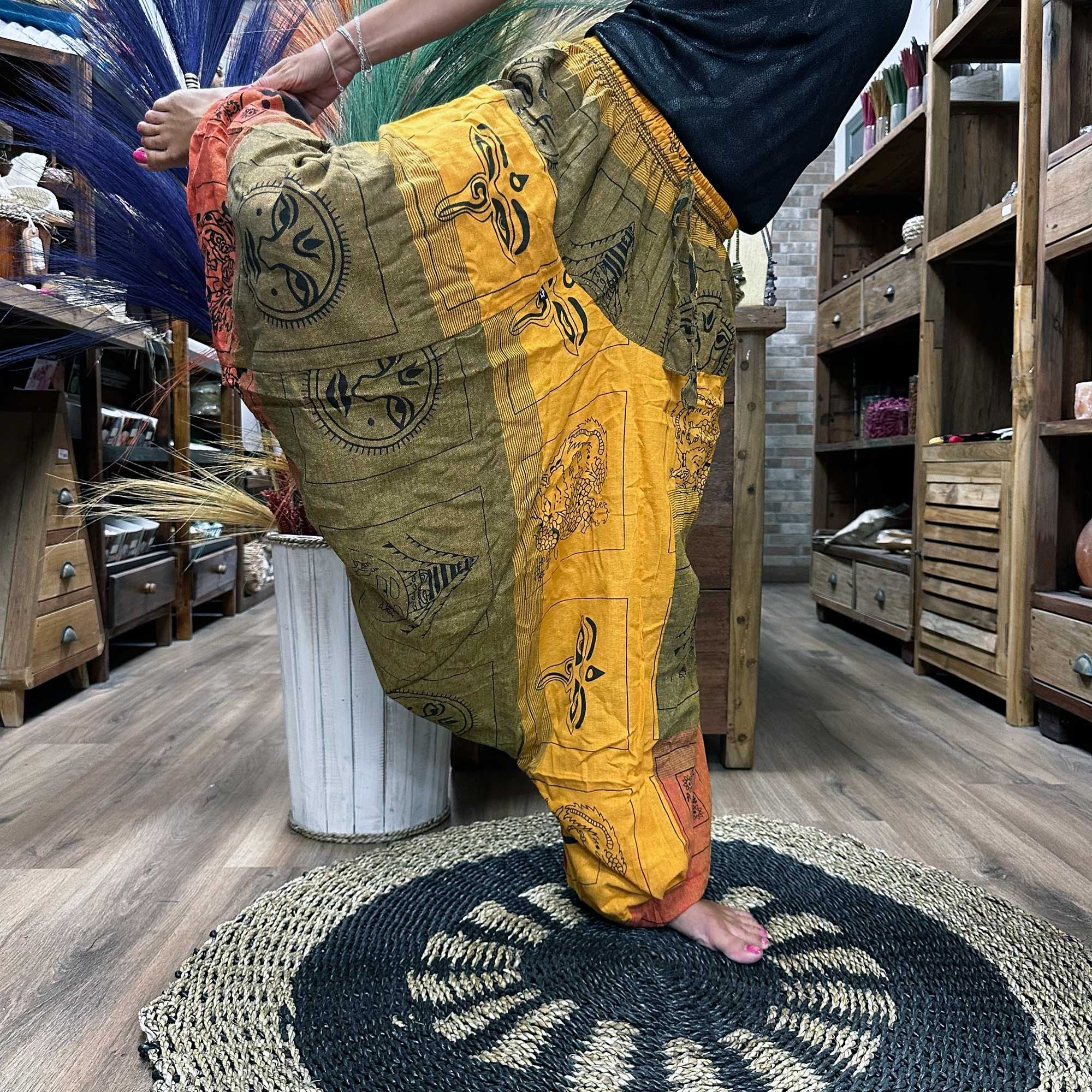 Yoga & festival pants - Aladdin Himalayan Print in orange