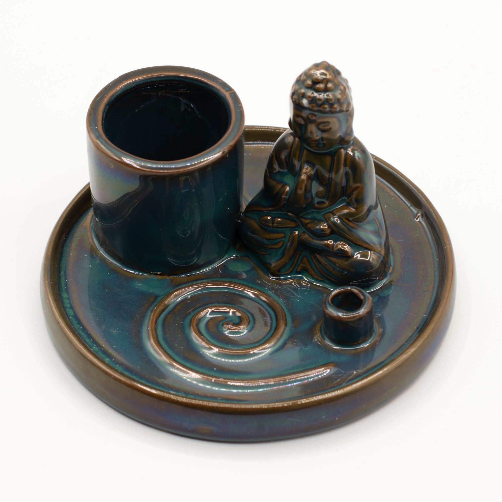 Plato de Incienso Buda Multifunción Cerámica Azul