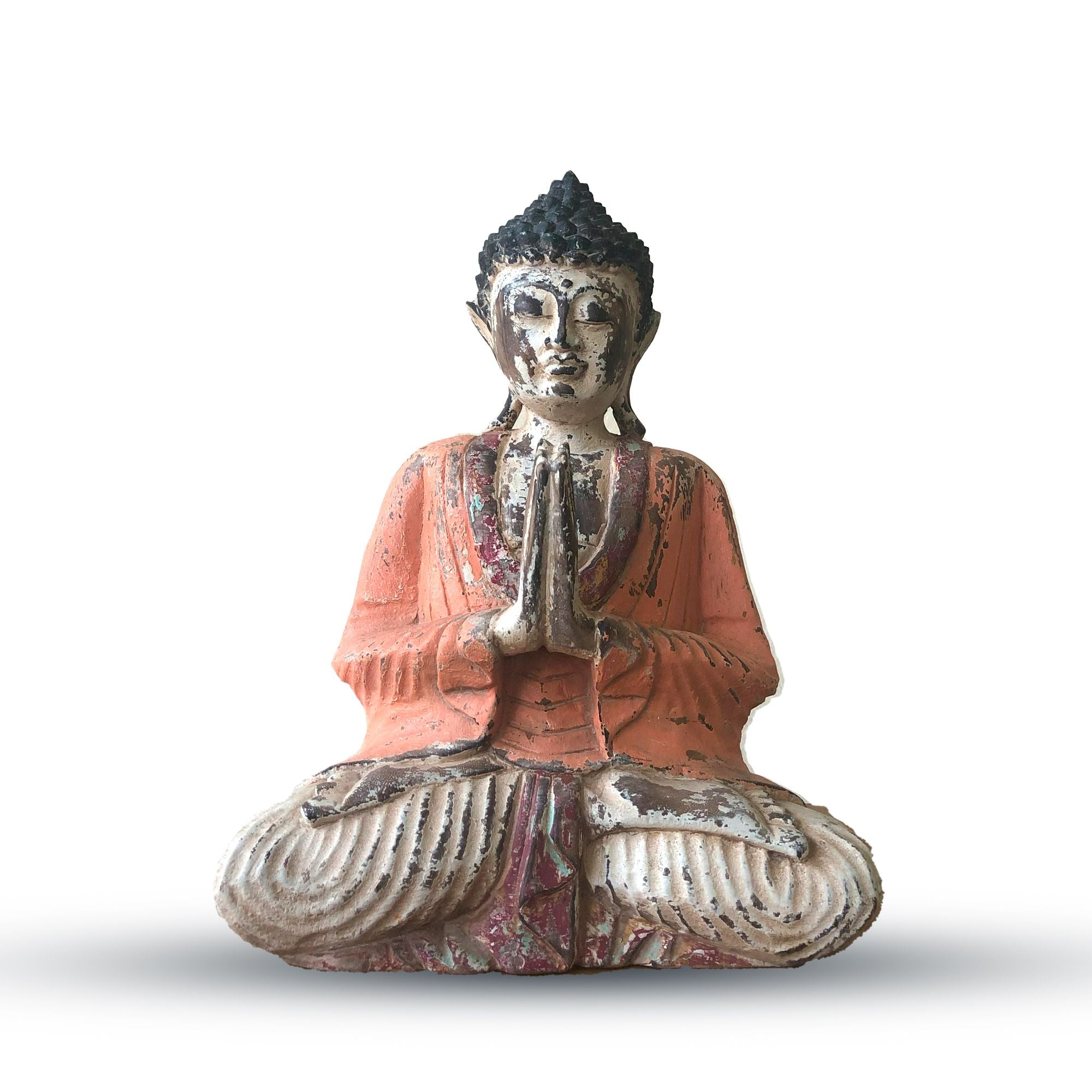 Estátua de Buda Vintage Laranja Esculpida à Mão – Boas-Vindas