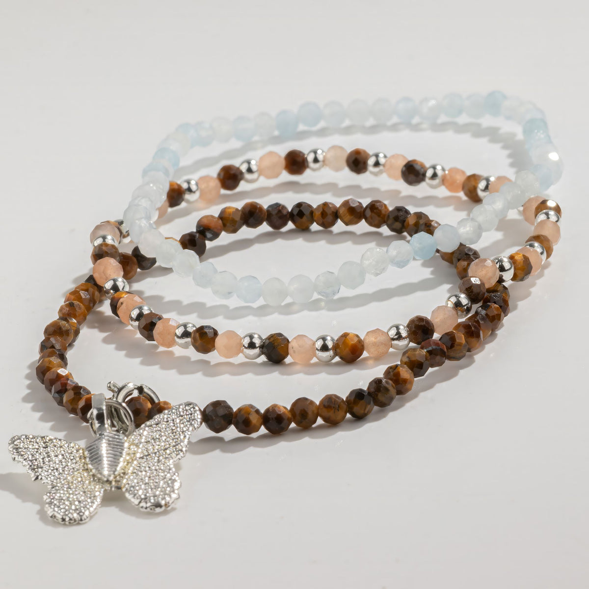 Conjunto de 3 Pulseiras Nymph Spirit com Pedras Naturais - Pôr do Sol no Mar