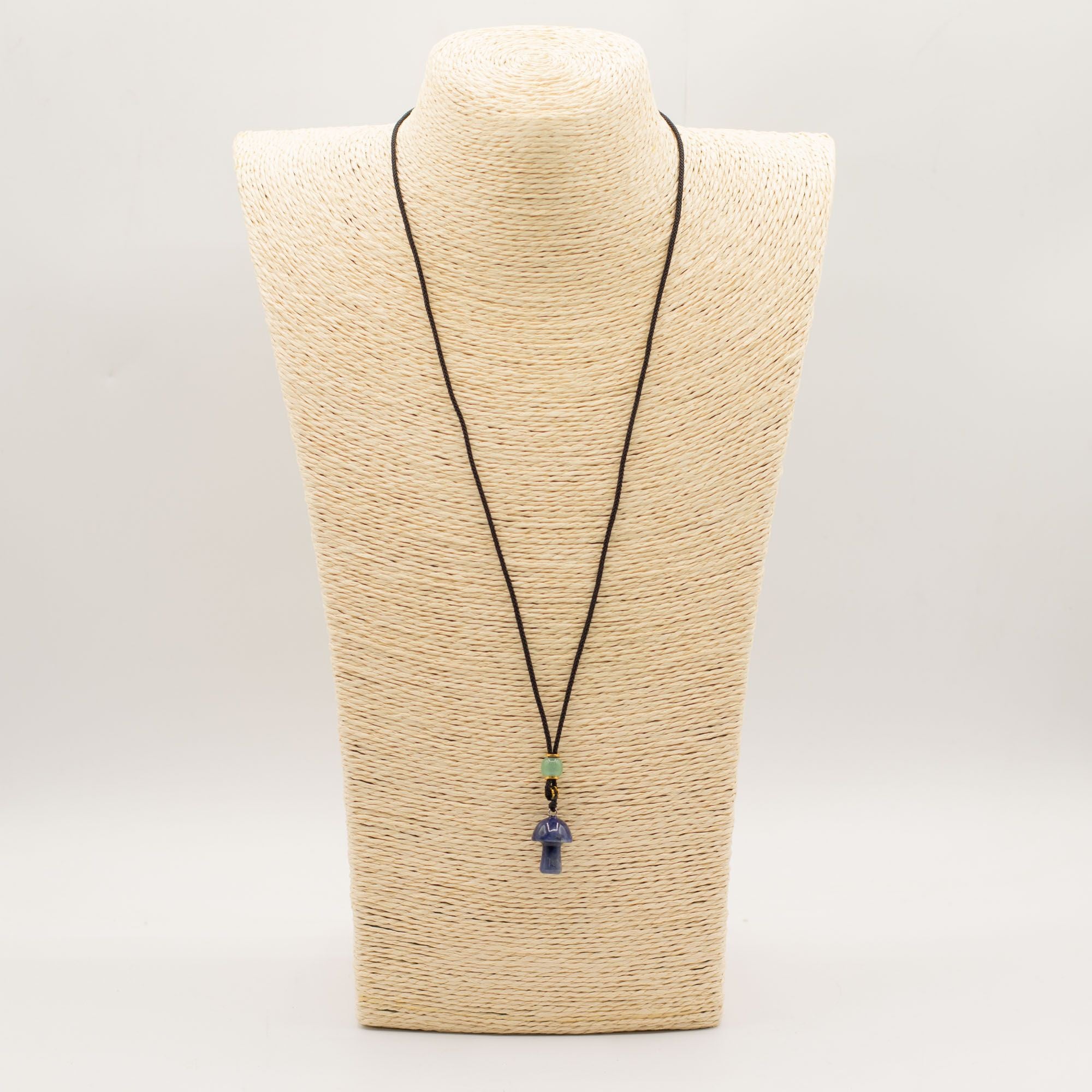 Colar com Cordão e Pendente de Pedra Preciosa - Cogumelo de Sodalita