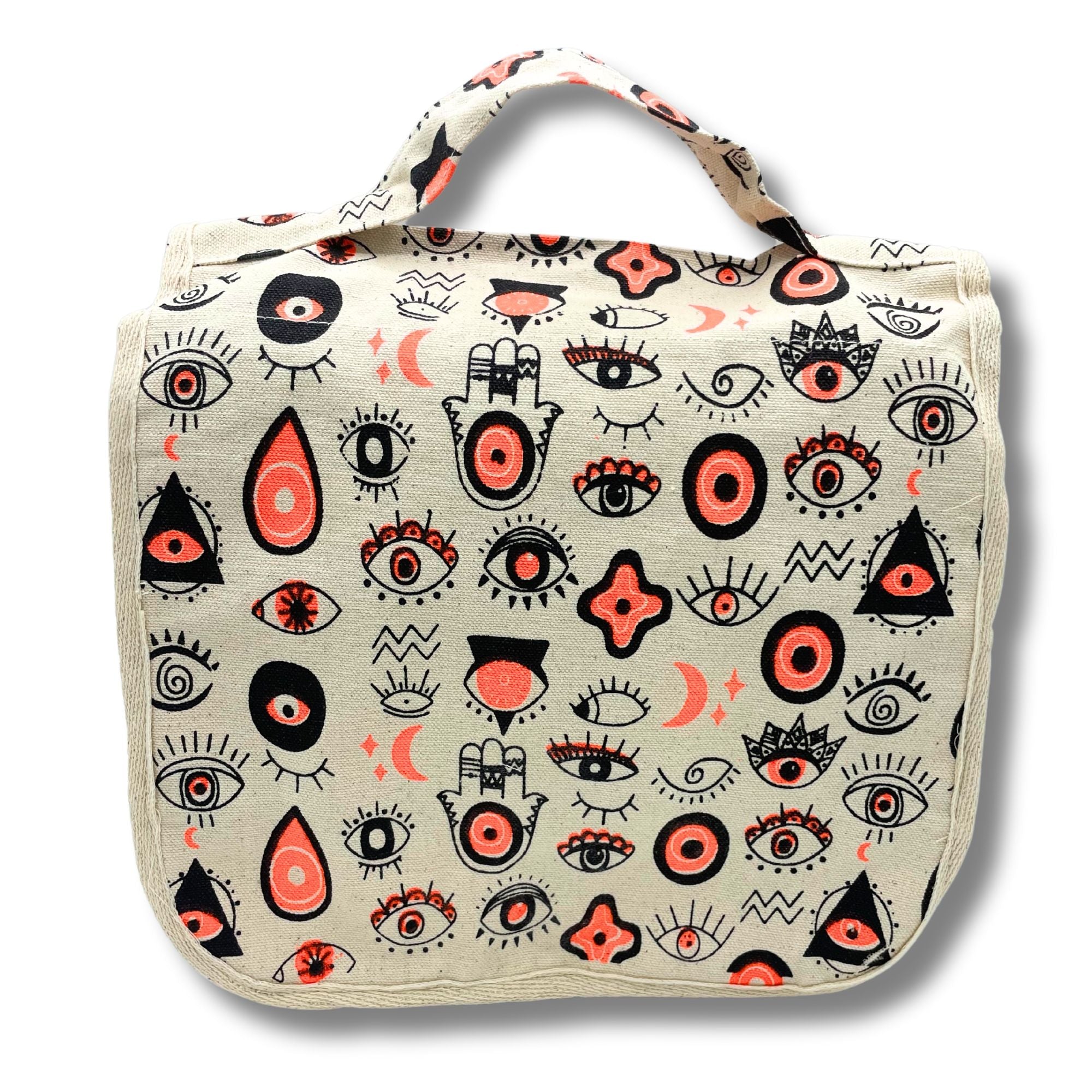 Necessaire grande de lona de algodão com padrão de olhos