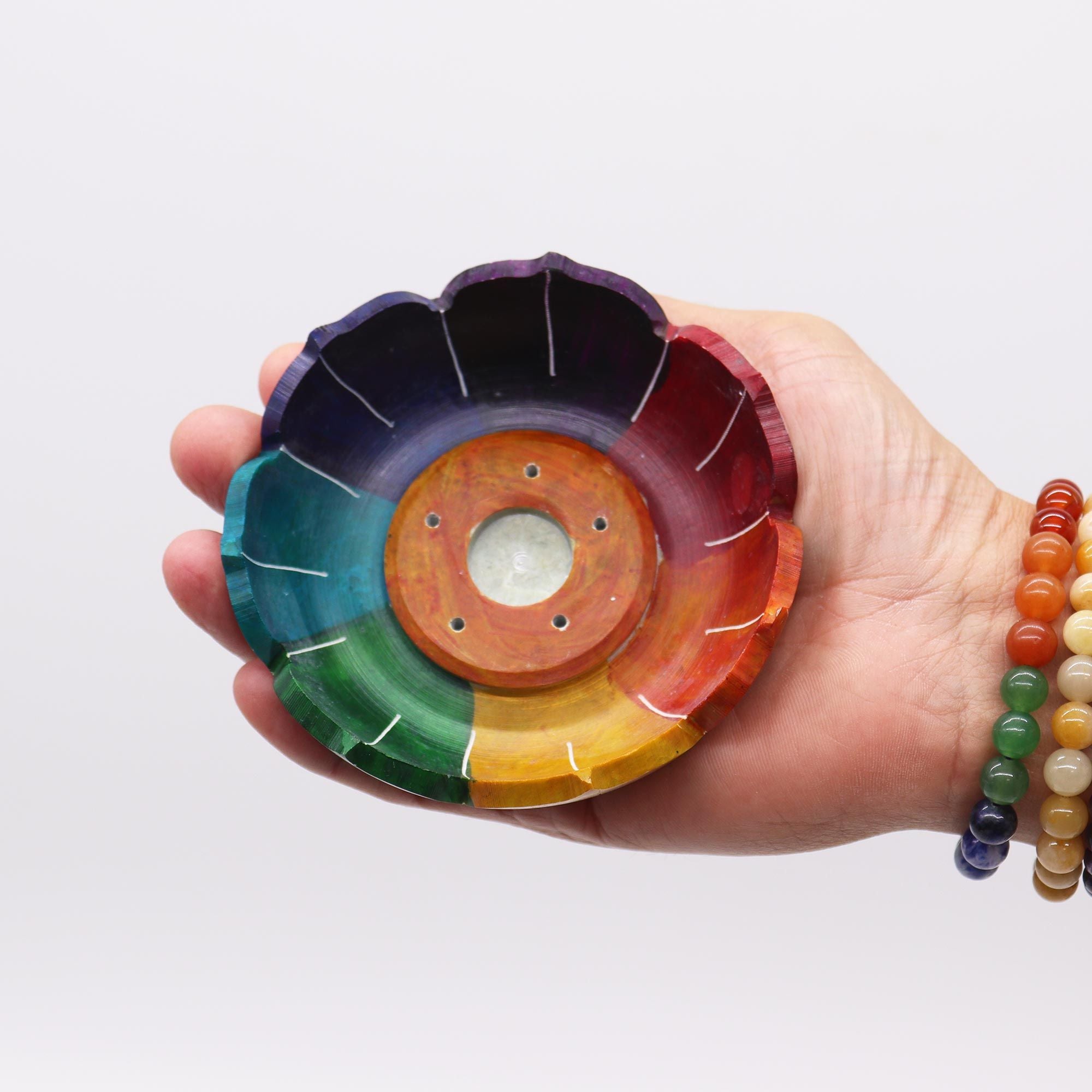 Soporte de Incienso Flor de Loto en Esteatita Colores de los Chakras