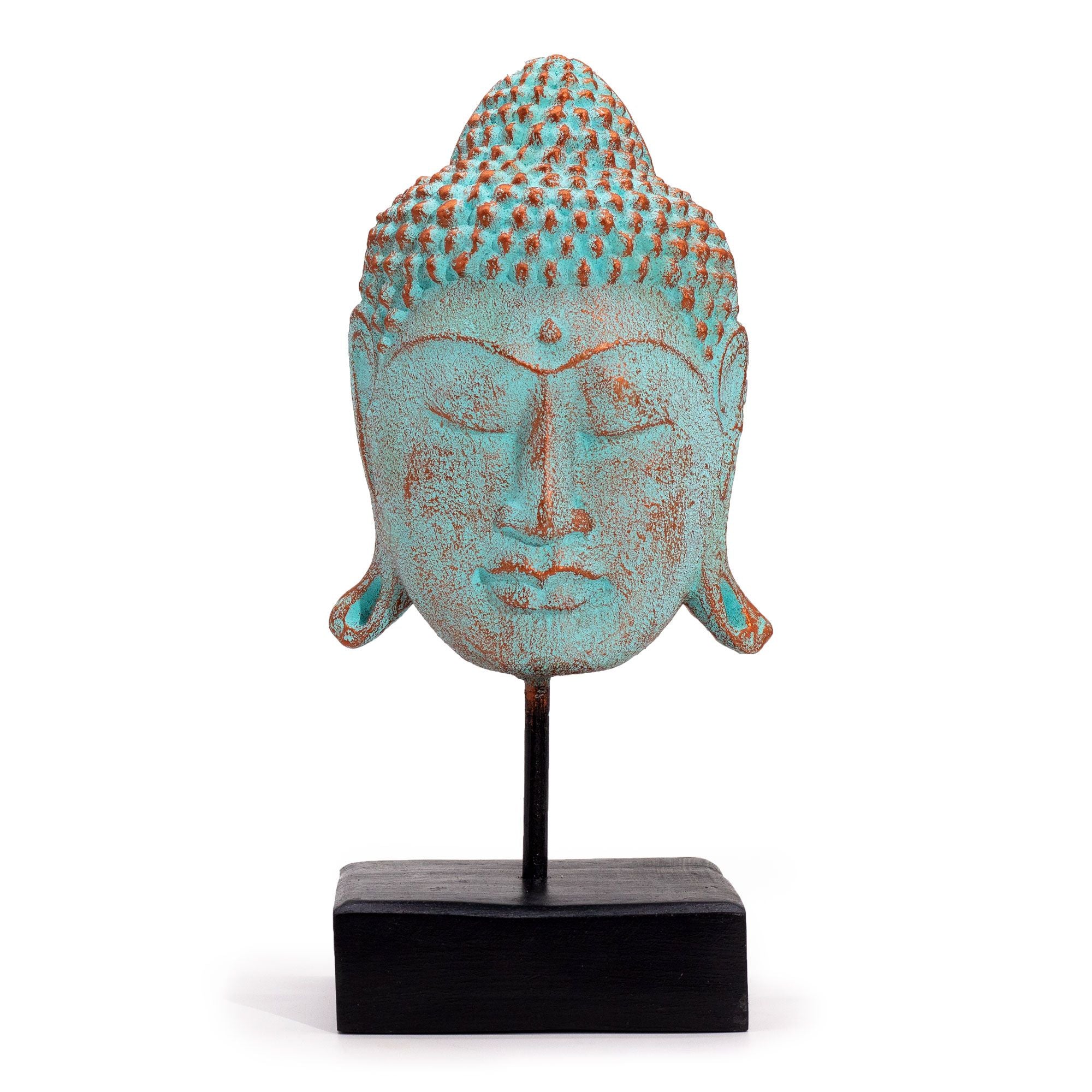 Cabeça de Buda Serenidade Grande com Suporte – Cobre Verde