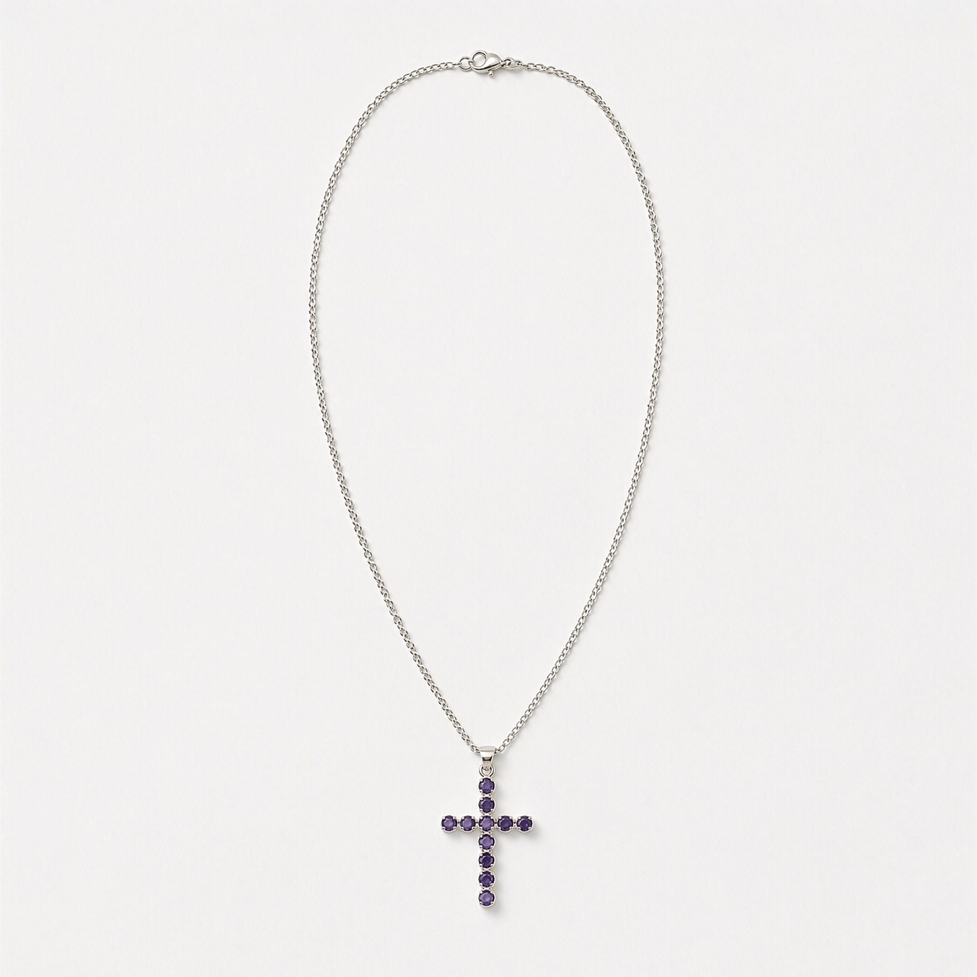 Pendente Devocional Banhado a Prata com Cordão de 45 cm - Crucifixo em Iolite