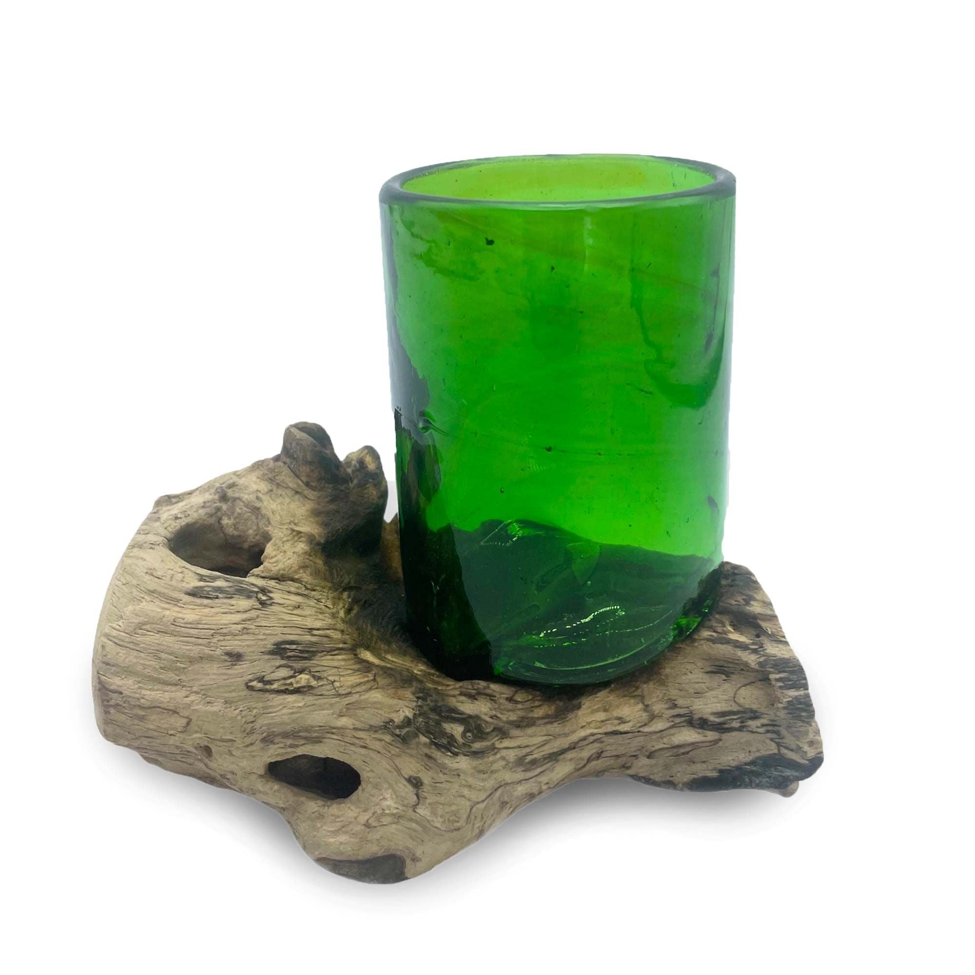 Recycled Glass Whisky Tumbler on Wood