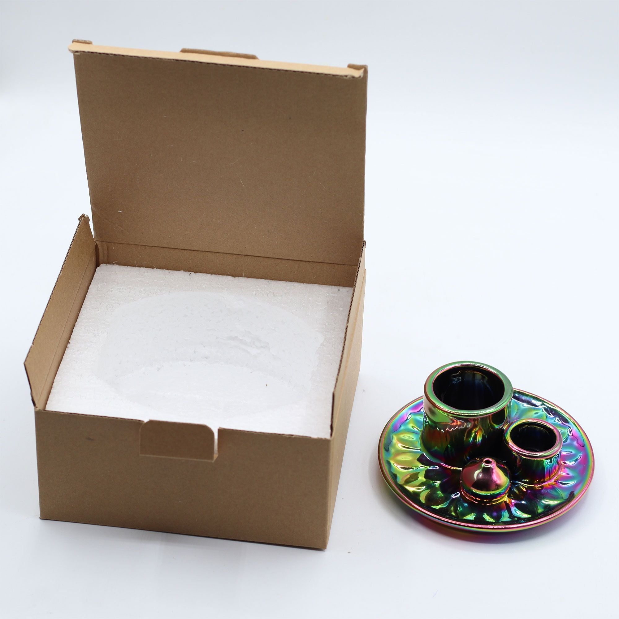 Ceramic Holder for Palo Santo and Incense Metallic Rainbow Mandala