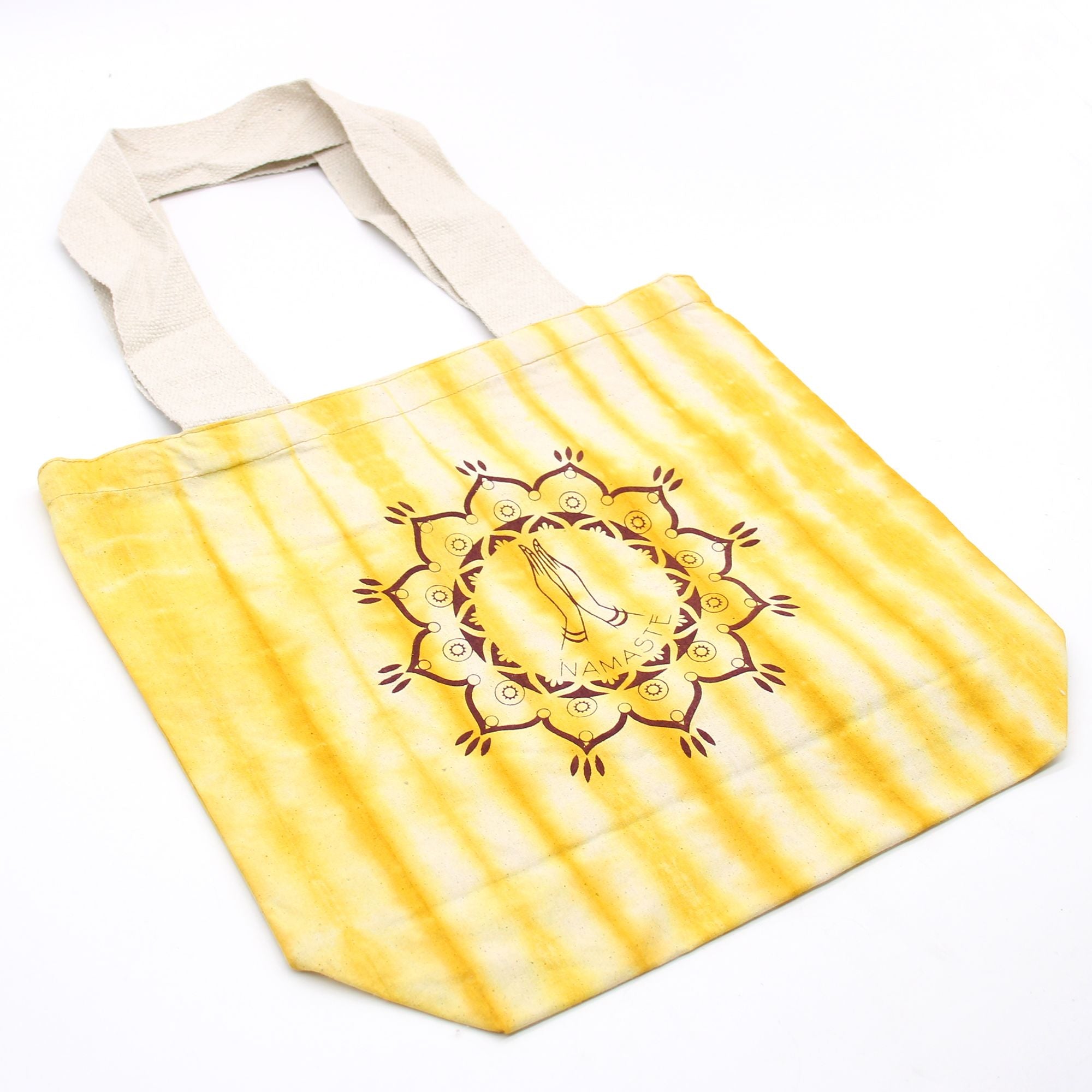 Bolsa de algodón Tie Dye - Namaste Hands - Amarillo - Asa Natural