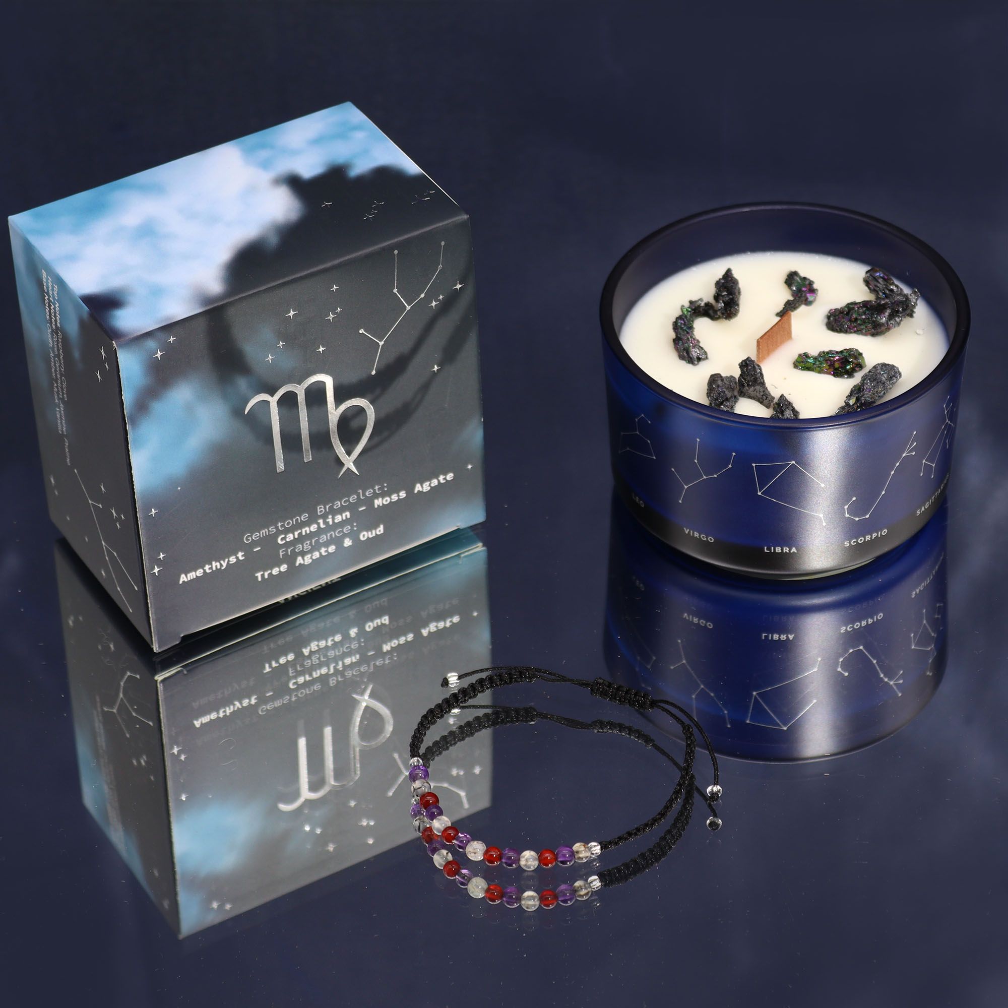 Zodiac Crystal Candle with Virgin Natural Stone Bracelet