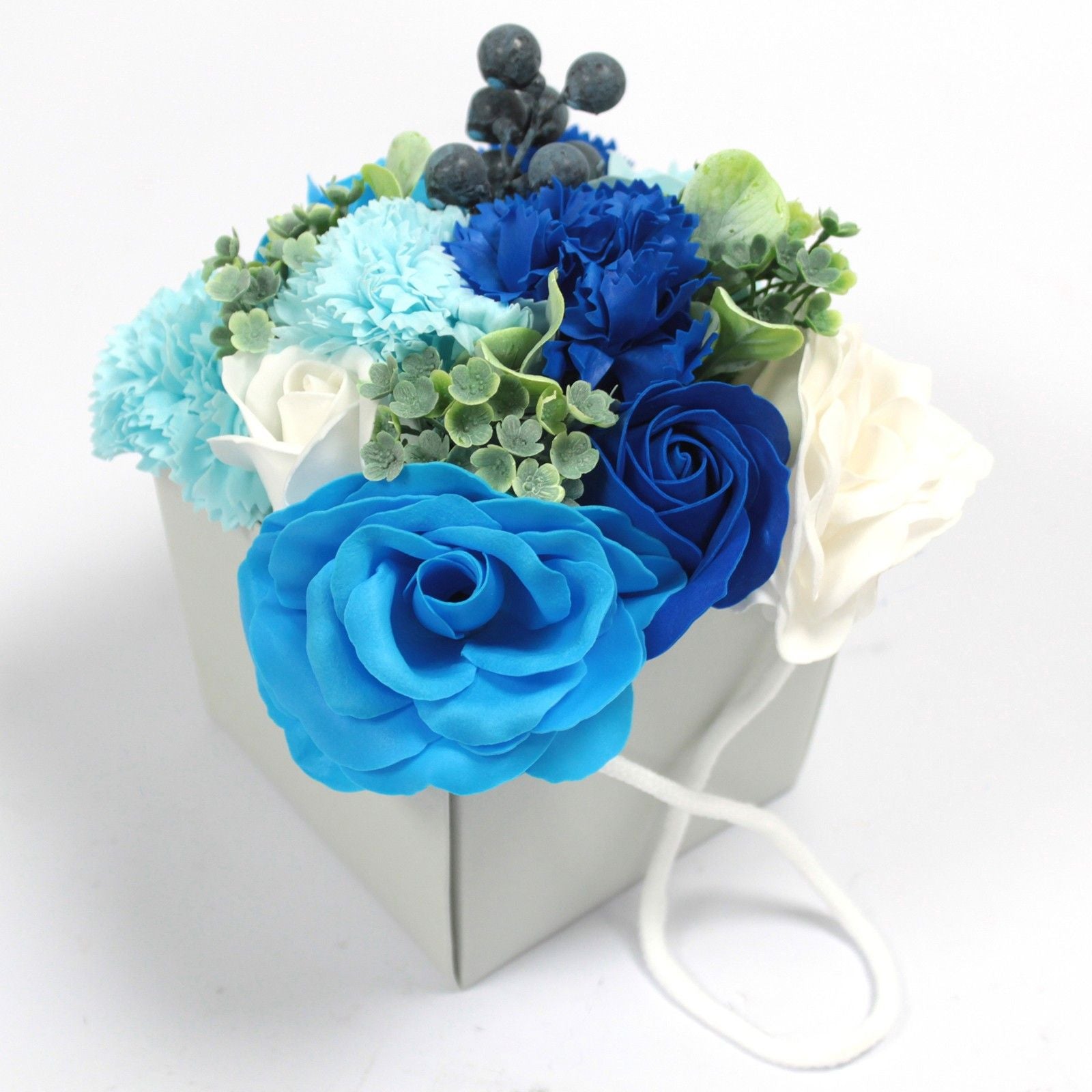Bouquet de Flores de Sabão - Rosas Azuis e Cravo