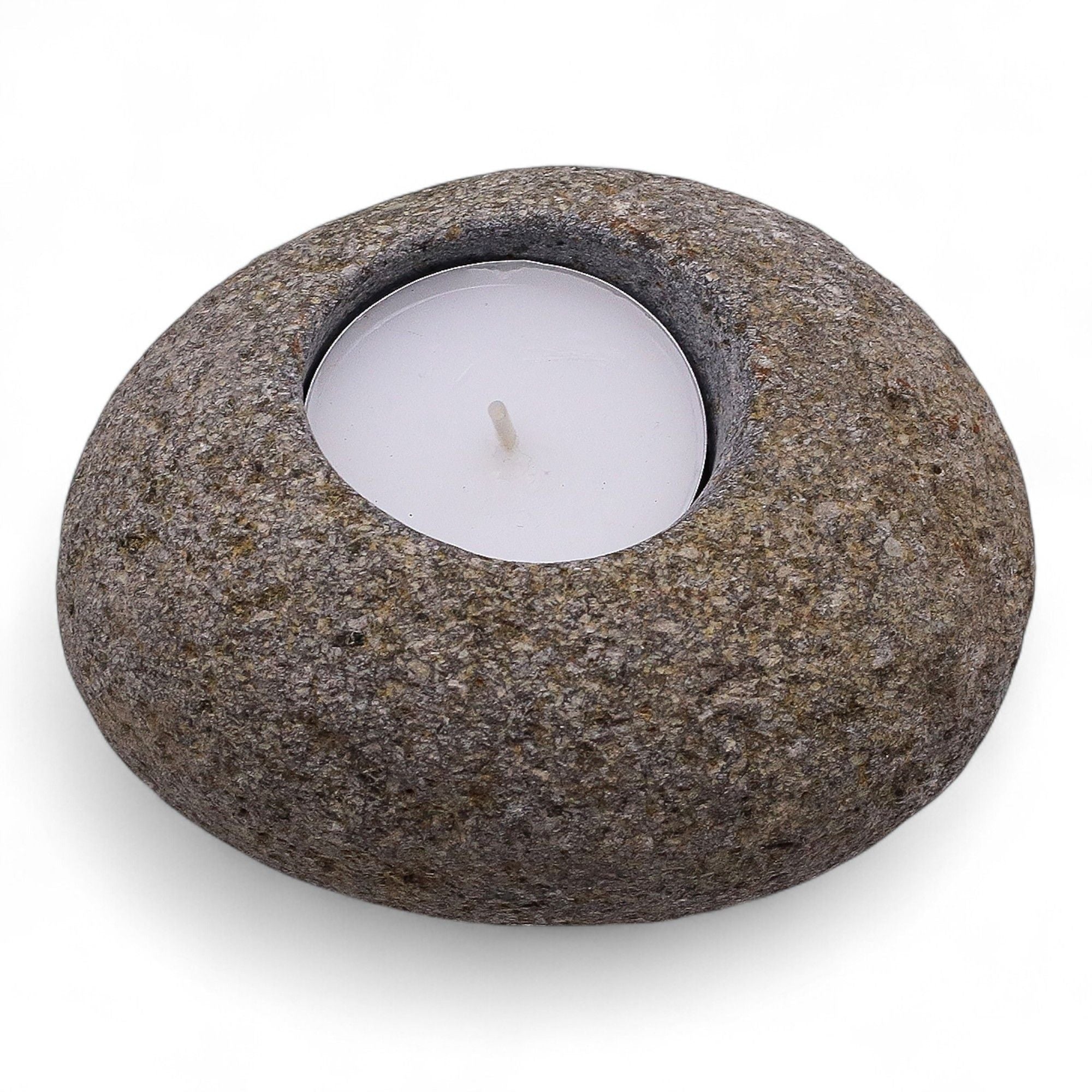 Porta-velas em pedra de rio natural - Luz única