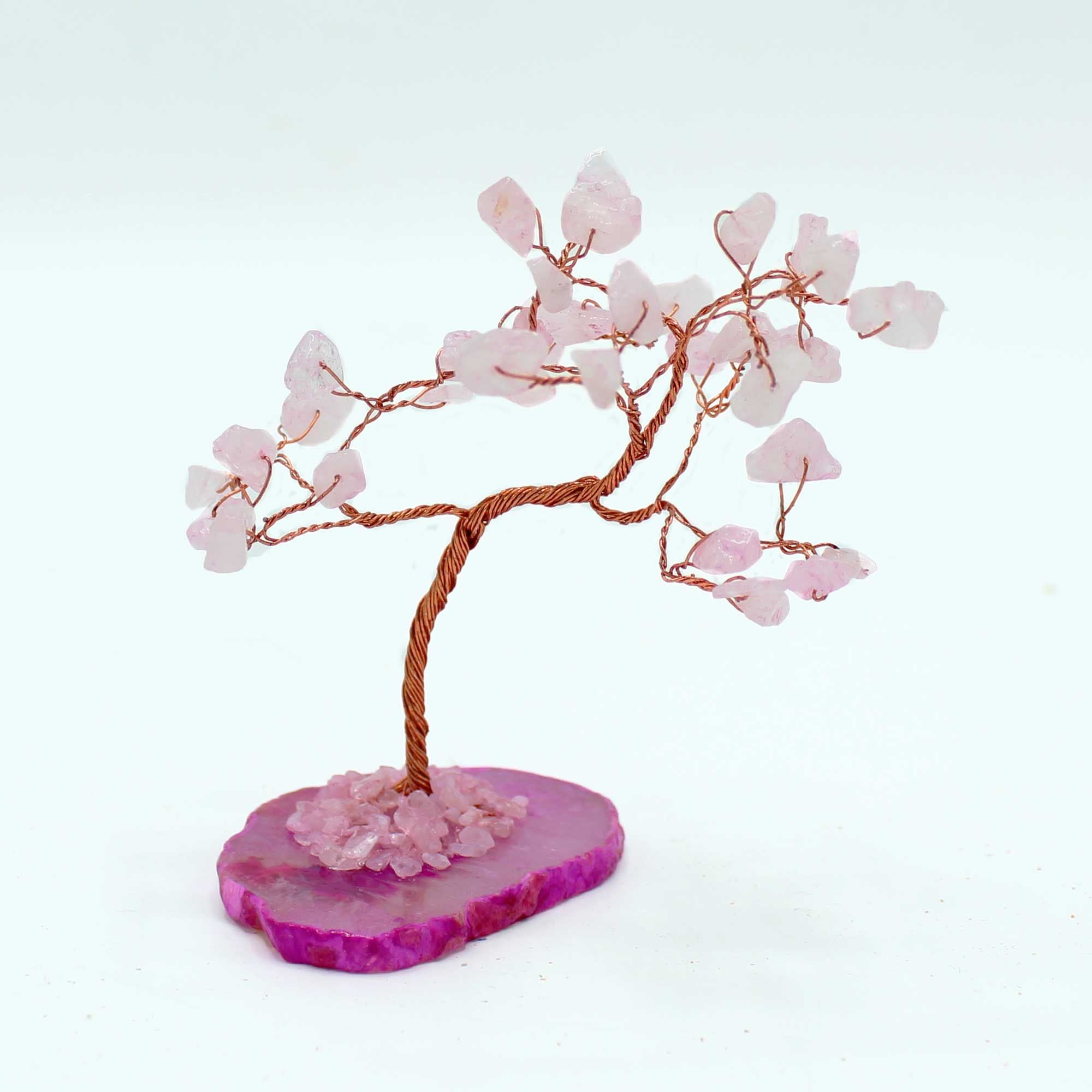 Árvore de Pedras Naturais Quartzo Rosa Base de Ágata Rosa (35 Pedras)