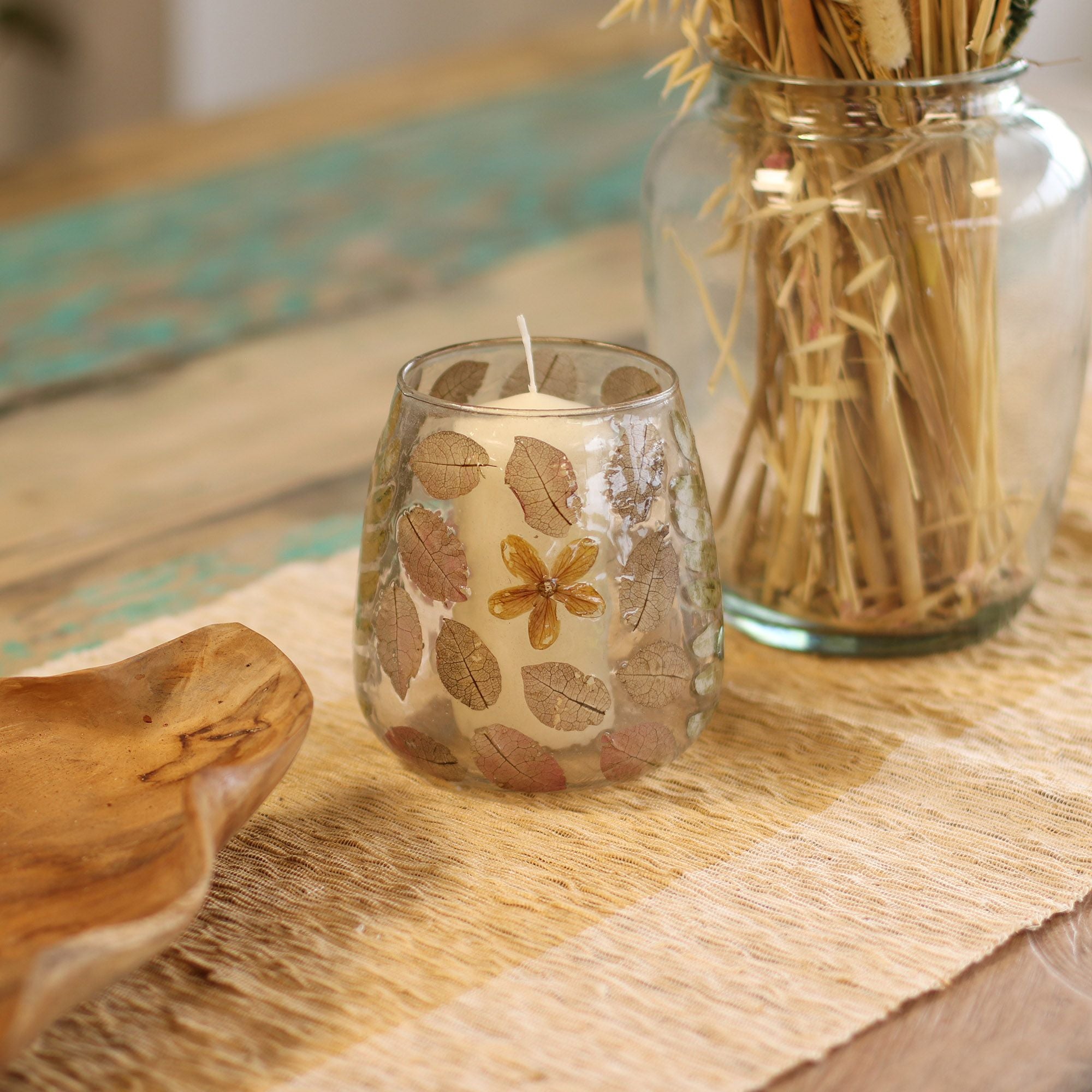 Castiçal de Vidro Floral Natural Jarra Primavera 12 x 11 cm