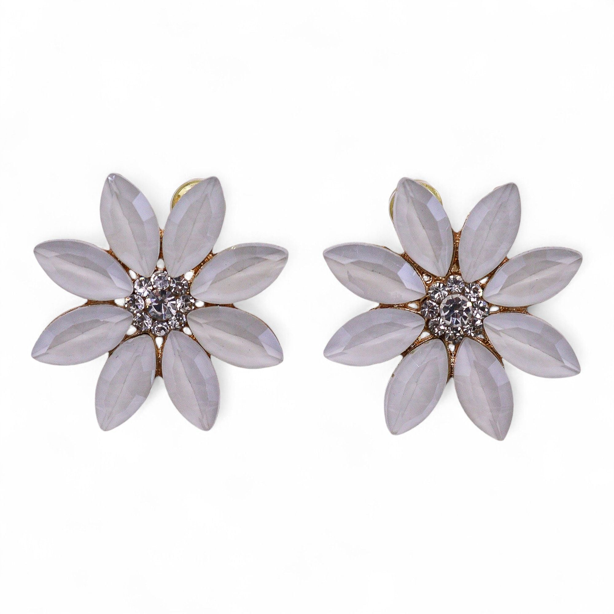 Pendientes de cristal vintage - Flores - Perla