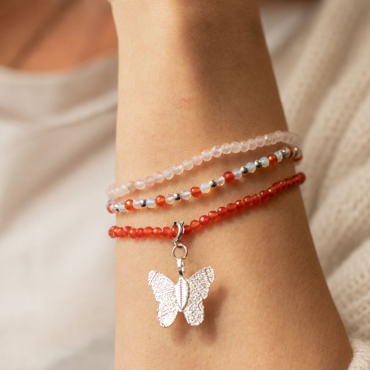 Conjunto de 3 Pulseiras Nymph Spirit com Pedras Naturais - Amor e Chama