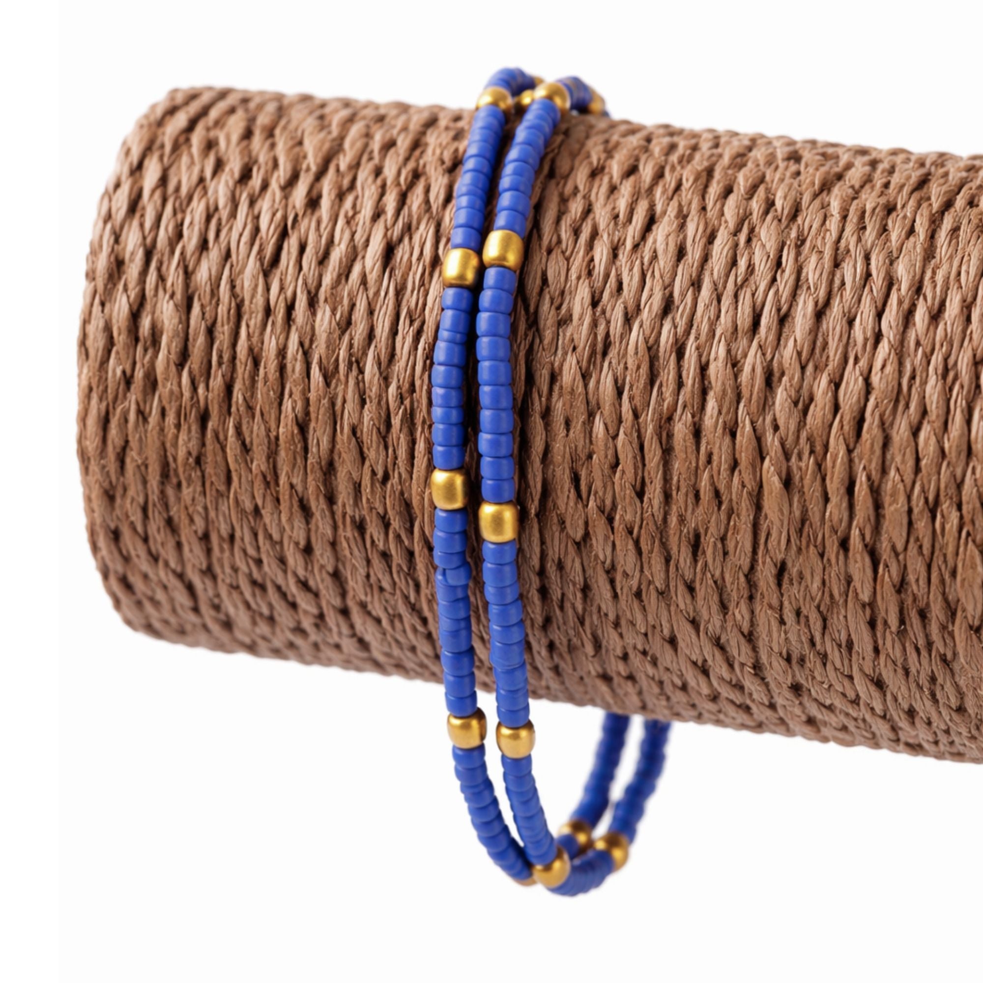Tornozeleira Fina Nepalês de Dupla Fila com Detalhe de Lápis-Lazúli e Latão - (22 cm)